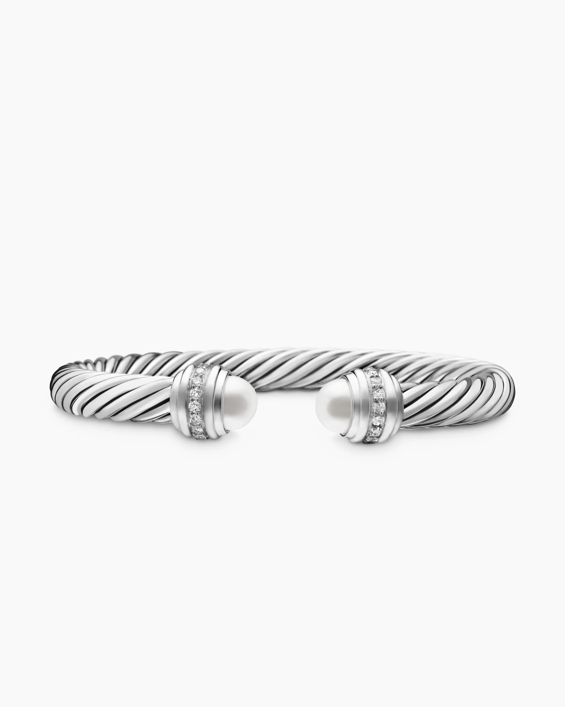 Classic Cable Bracelet in Sterling Silver with 14K Yellow Gold Domes and Diamonds, 7mm 72 Classic Cable Bracelet in Sterling Silver with 14K Yellow Gold Domes and Diamonds, 7mm