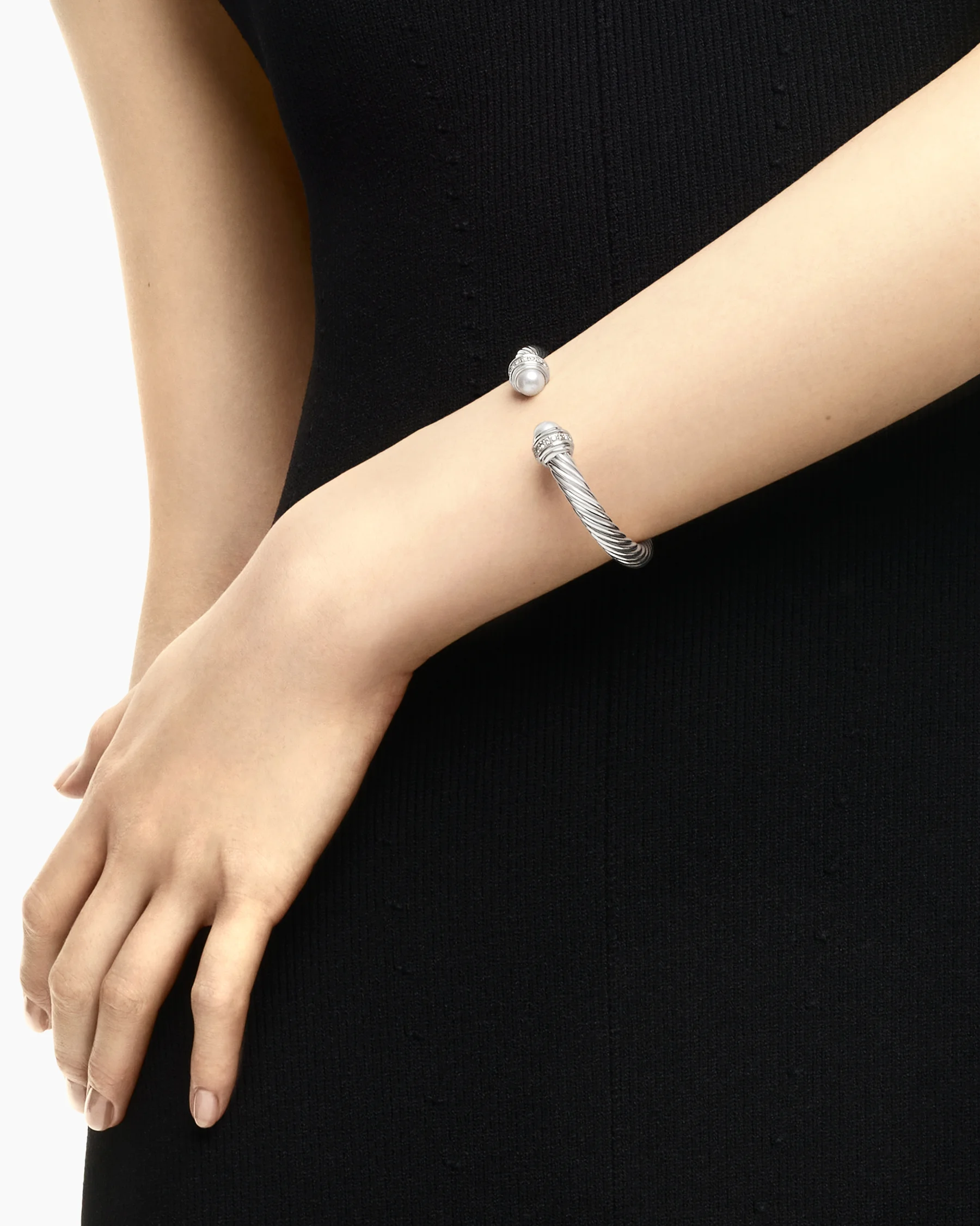Classic Cable Bracelet in Sterling Silver with 14K Yellow Gold Domes and Diamonds, 7mm 73 Classic Cable Bracelet in Sterling Silver with 14K Yellow Gold Domes and Diamonds, 7mm