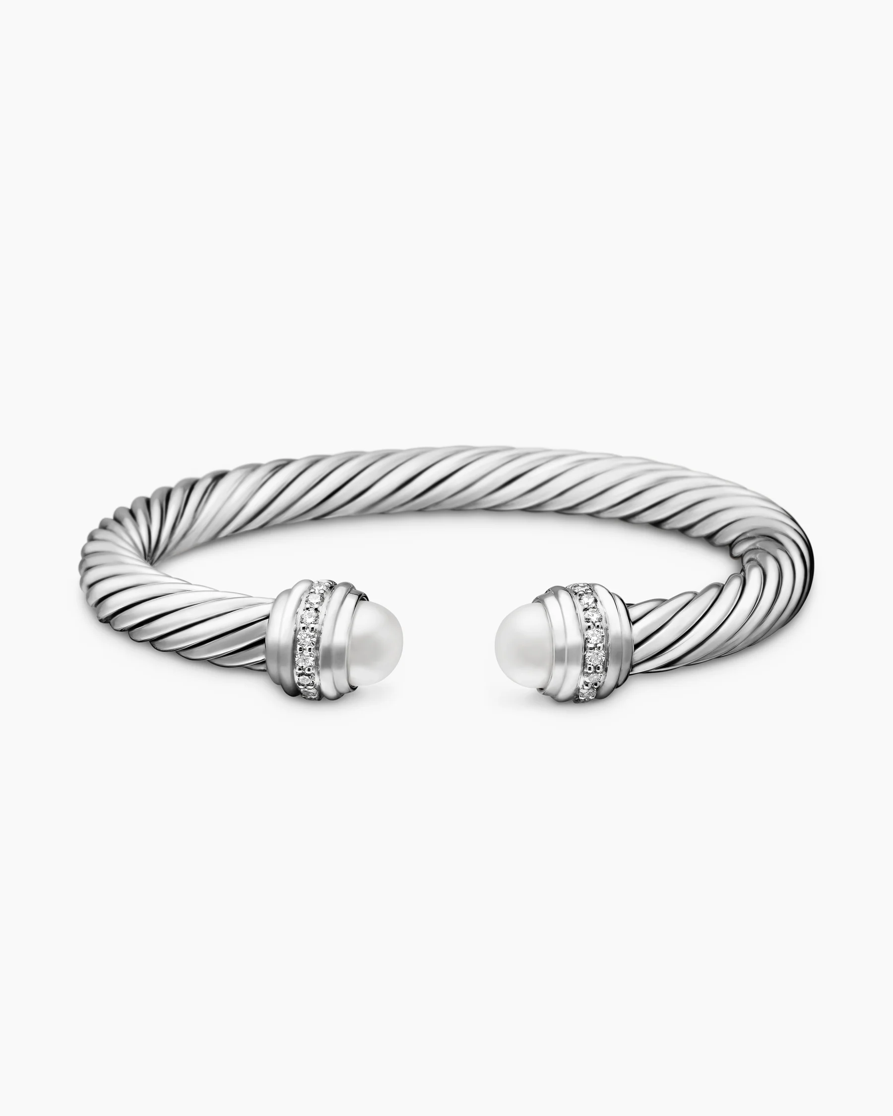 Classic Cable Bracelet in Sterling Silver with 14K Yellow Gold Domes and Diamonds, 7mm 75 Classic Cable Bracelet in Sterling Silver with 14K Yellow Gold Domes and Diamonds, 7mm