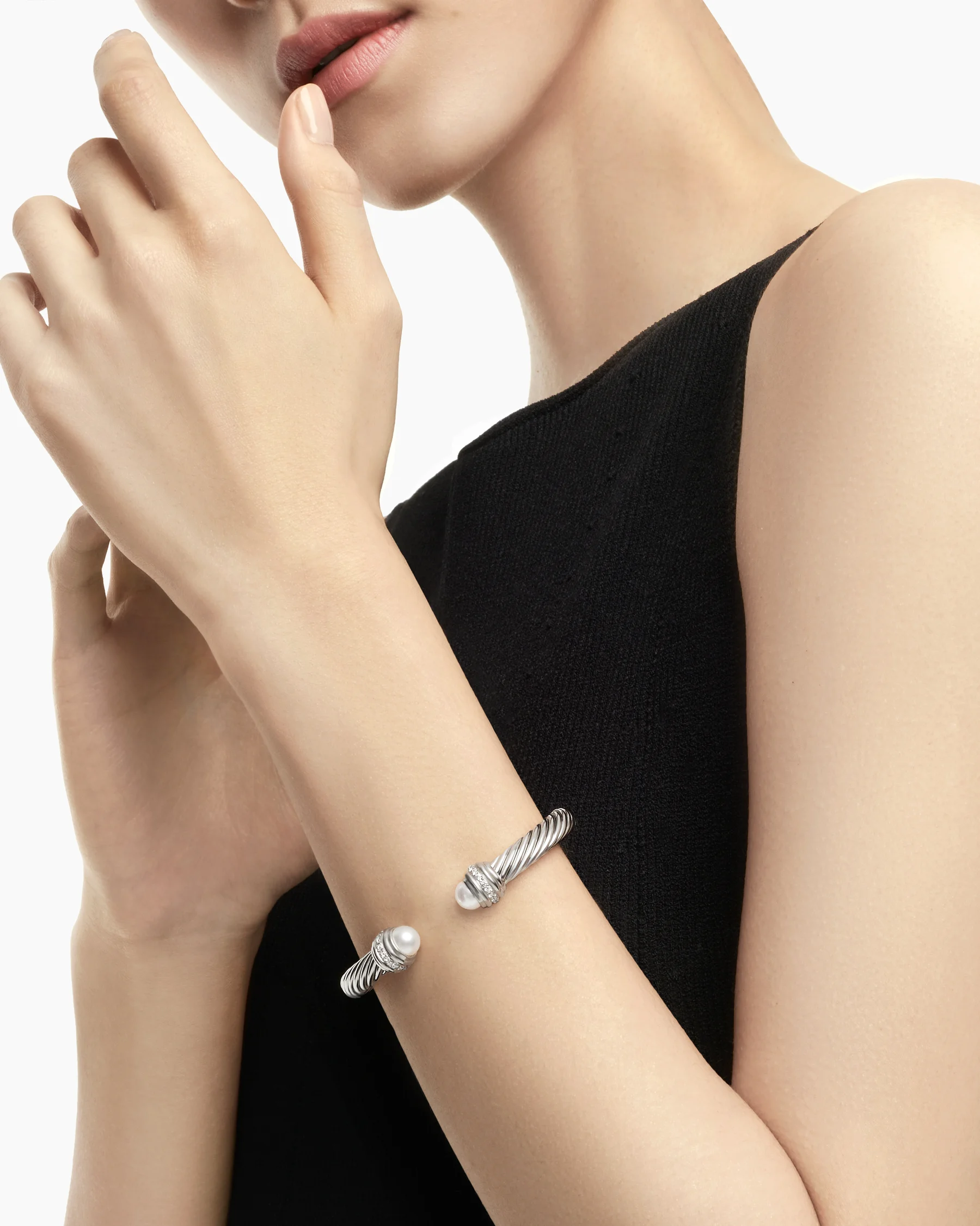 Classic Cable Bracelet in Sterling Silver with 14K Yellow Gold Domes and Diamonds, 7mm 78 Classic Cable Bracelet in Sterling Silver with 14K Yellow Gold Domes and Diamonds, 7mm
