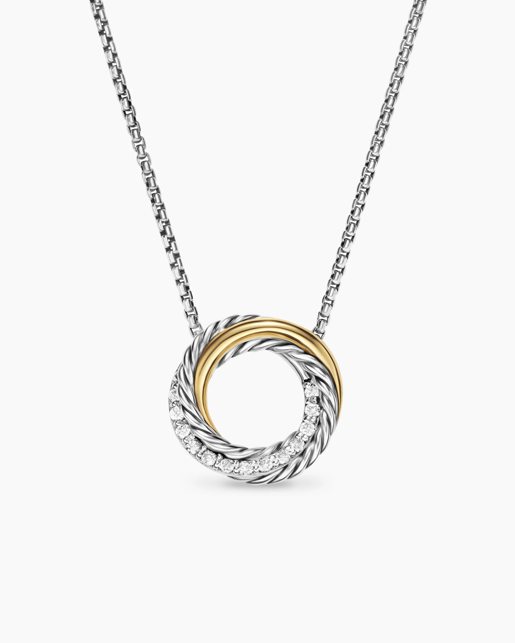 Crossover Pendant Necklace in Sterling Silver with Diamonds, 14.5mm