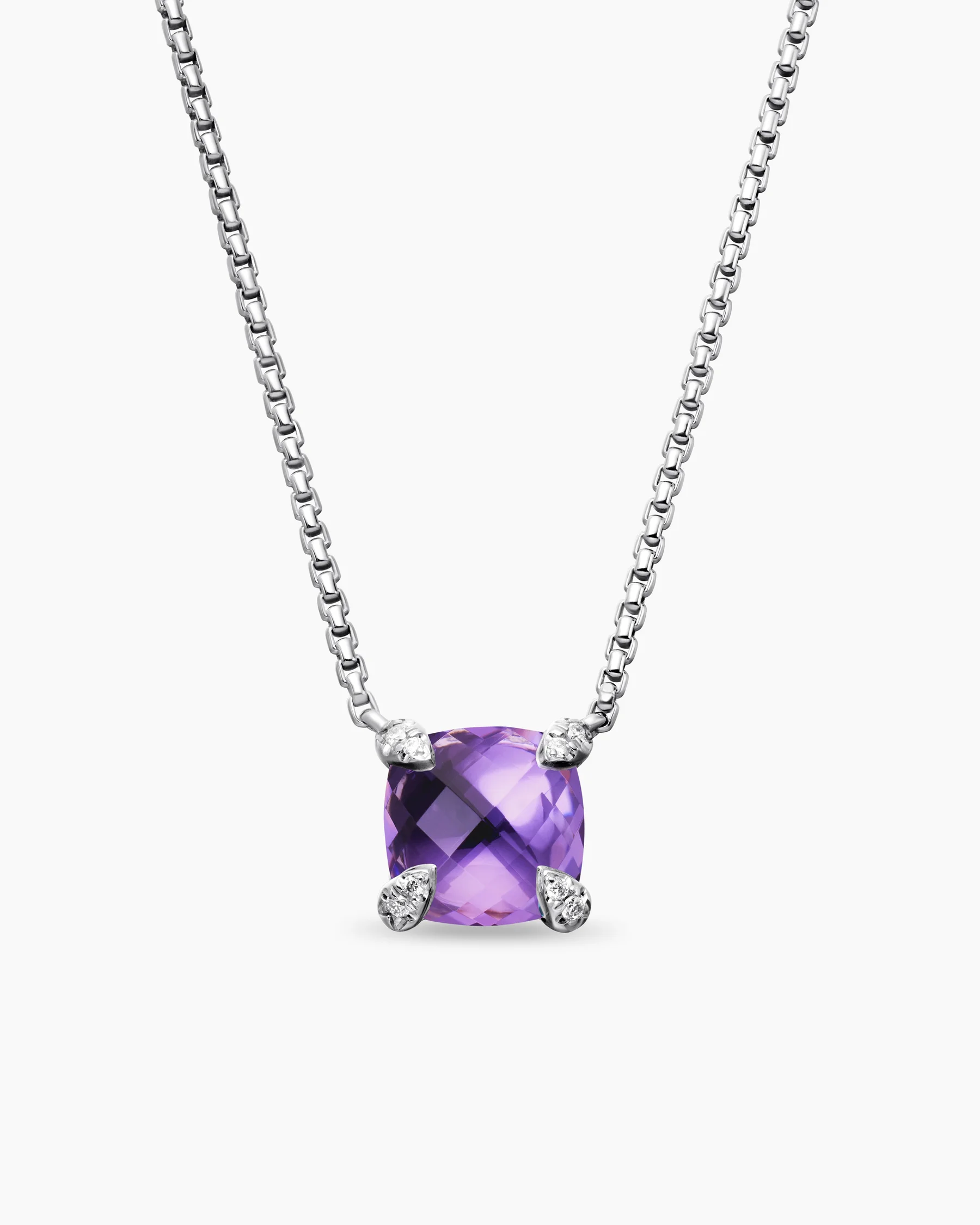 Petite Chatelaine® Pendant Necklace in Sterling Silver with Amethyst and Diamonds, 9mm