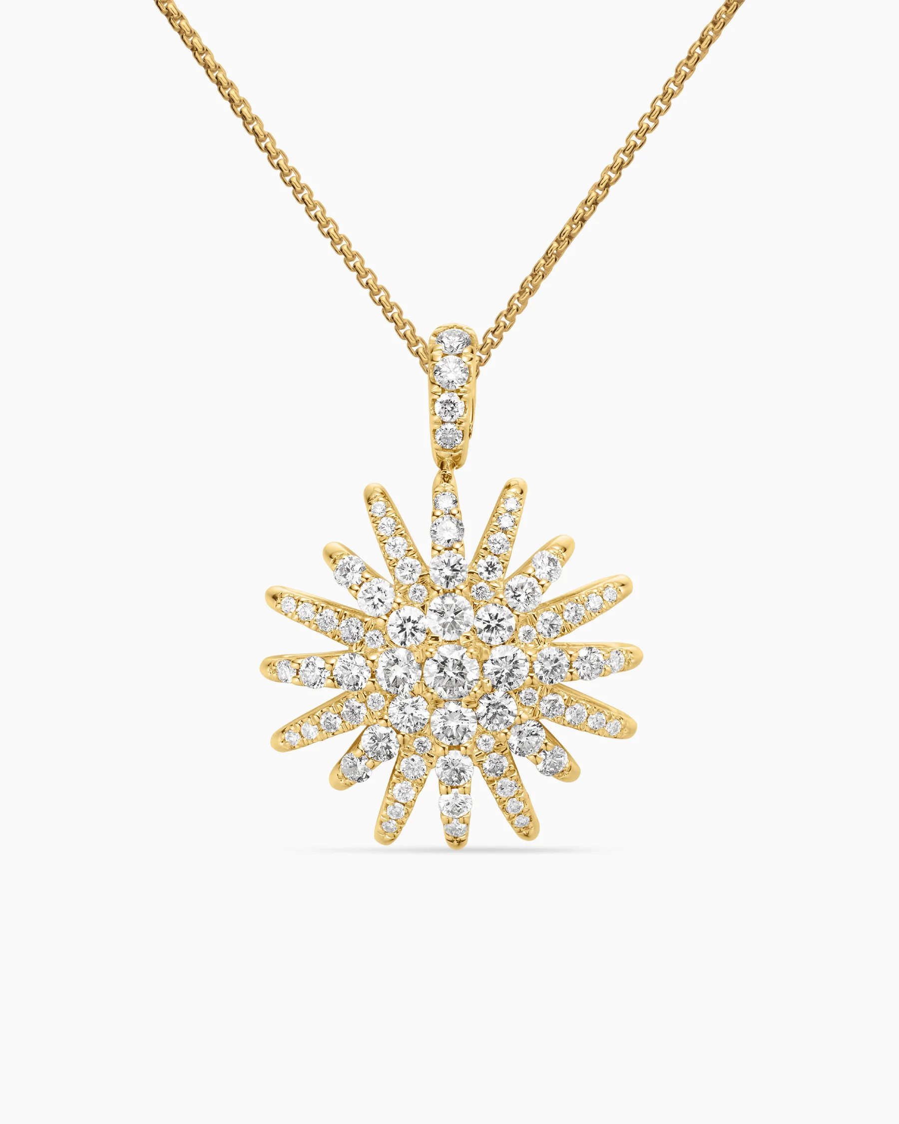 Starburst Pendant Necklace in 18K White Gold with Diamonds, 20mm