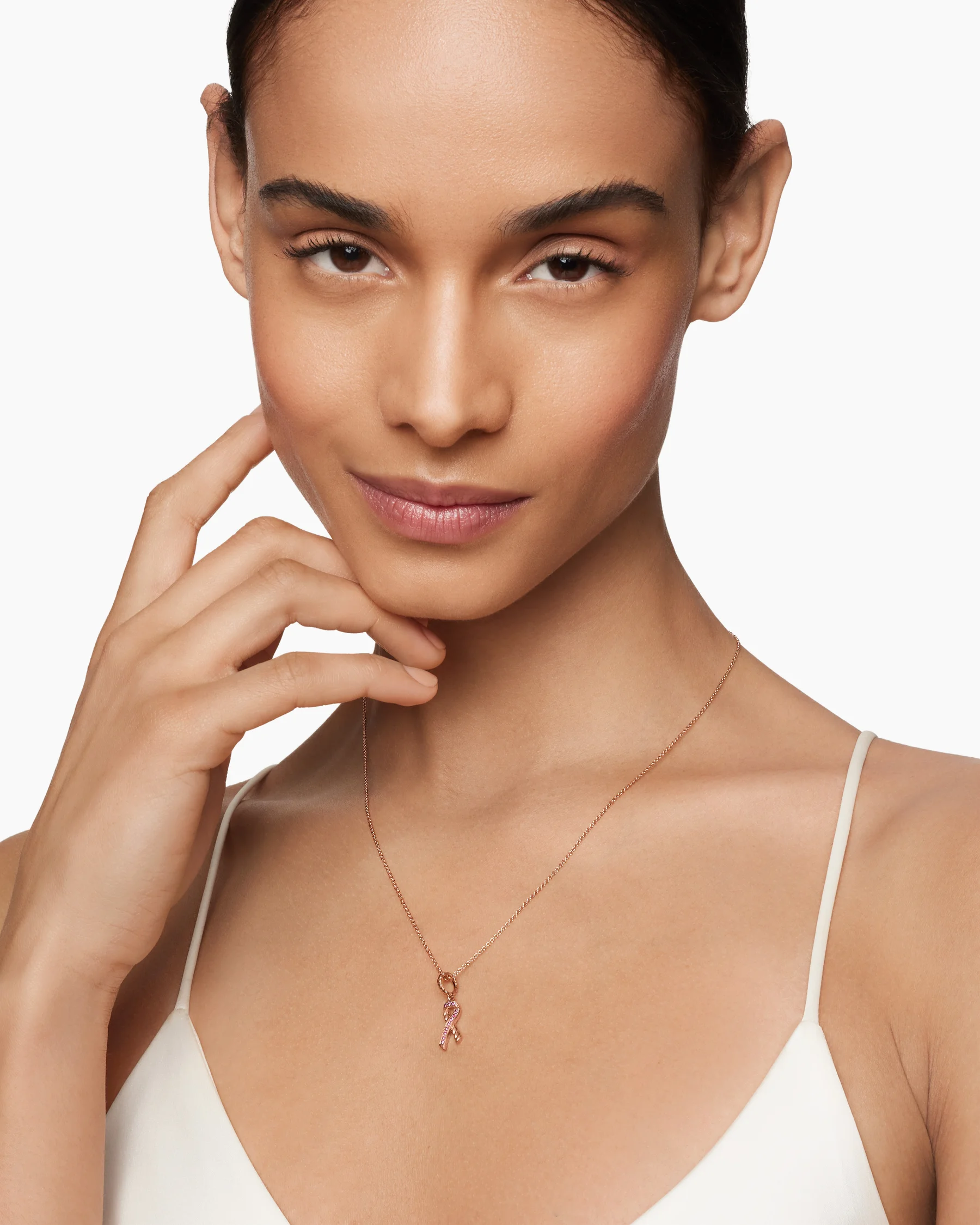 Cable Collectibles® Ribbon Necklace in 18K Rose Gold with Pavé Pink Sapphires, 15.7mm 2 Cable Collectibles® Ribbon Necklace in 18K Rose Gold with Pavé Pink Sapphires, 15.7mm