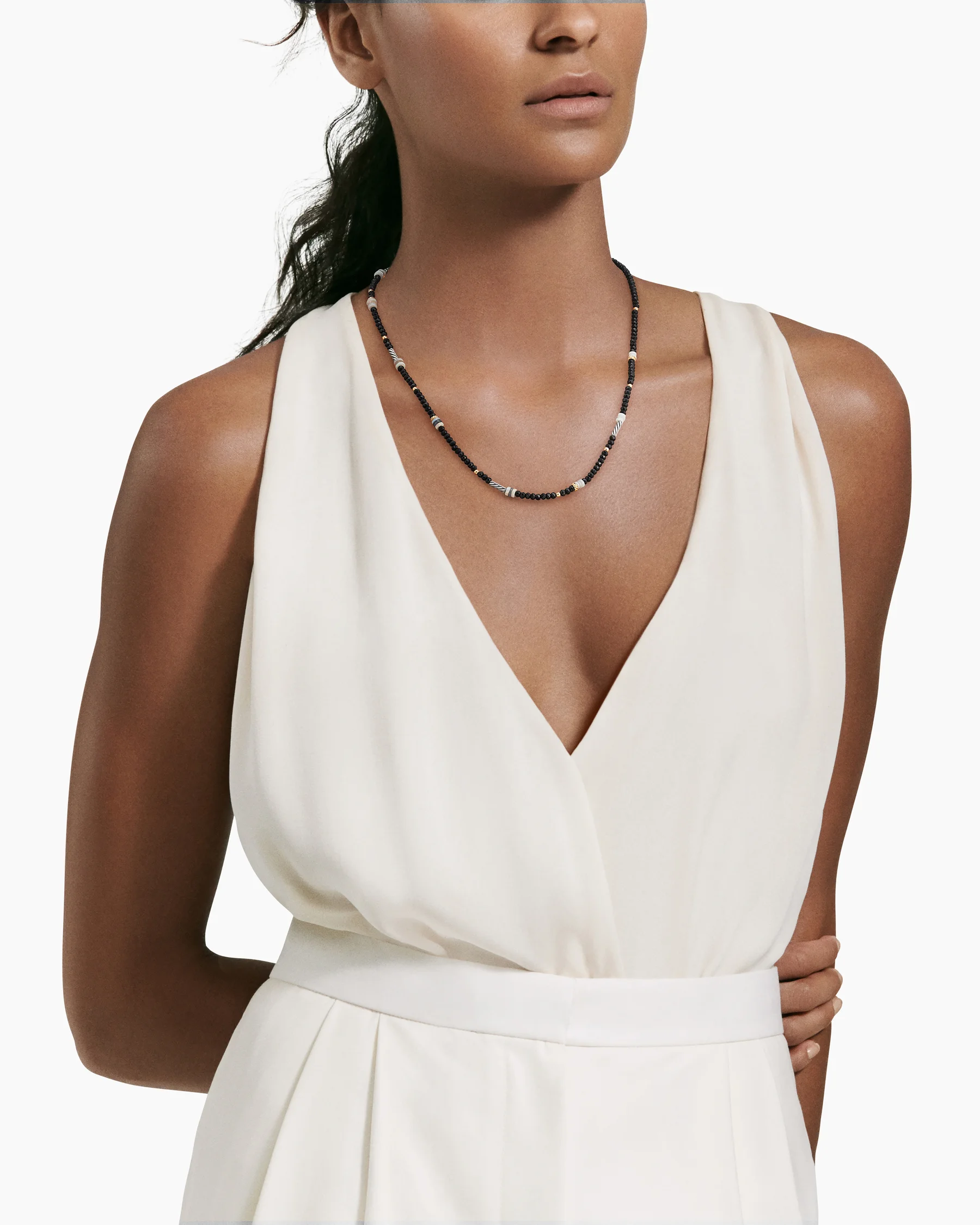 Color Bead Necklace in 18K Yellow Gold with Pearls, 4mm