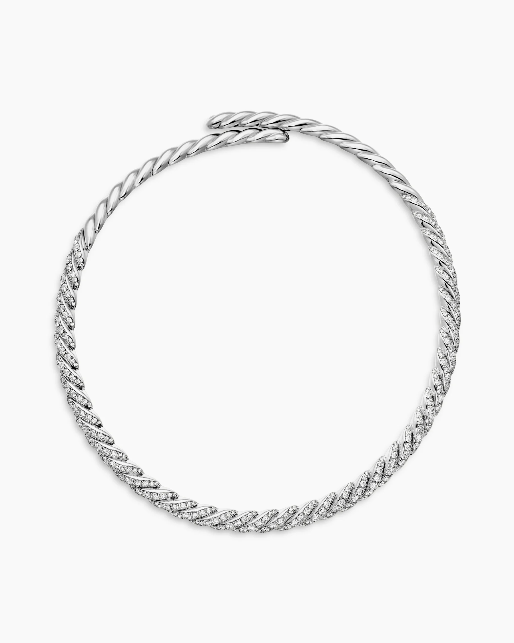 Sculpted Cable Flex® Necklace in 18K White Gold with Diamonds, 7.5mm