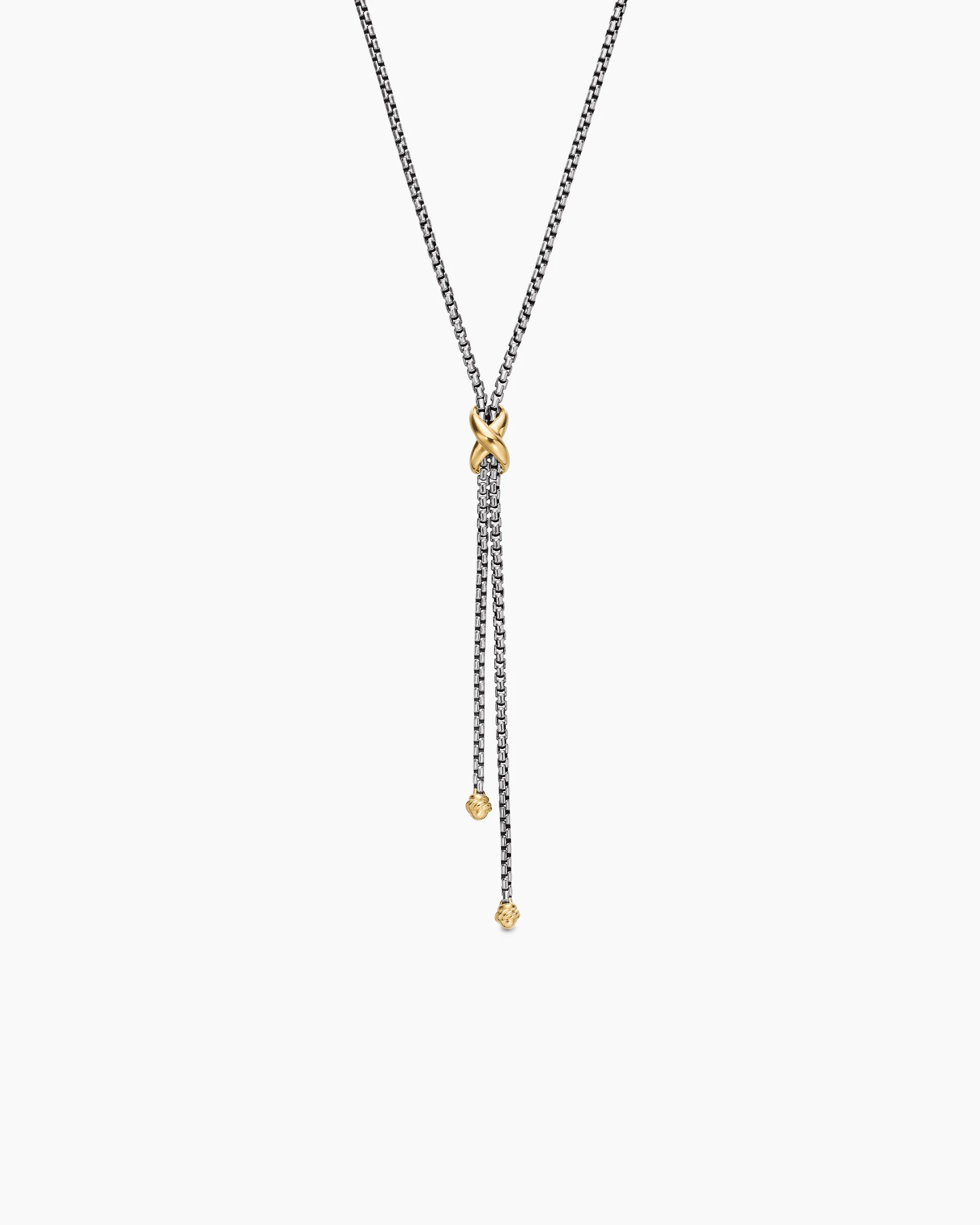 Petite X Lariat Necklace in Sterling Silver with 18K Yellow Gold