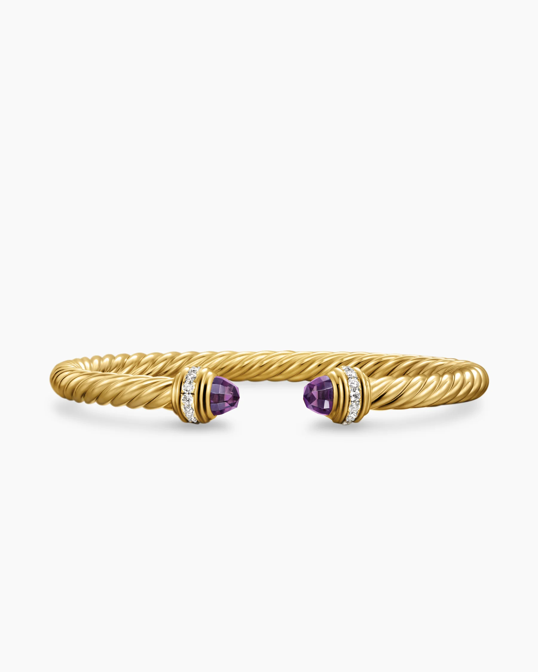Classic Cablespira® Flex Bracelet in 18K Yellow Gold with Amethyst and Diamonds, 5mm
