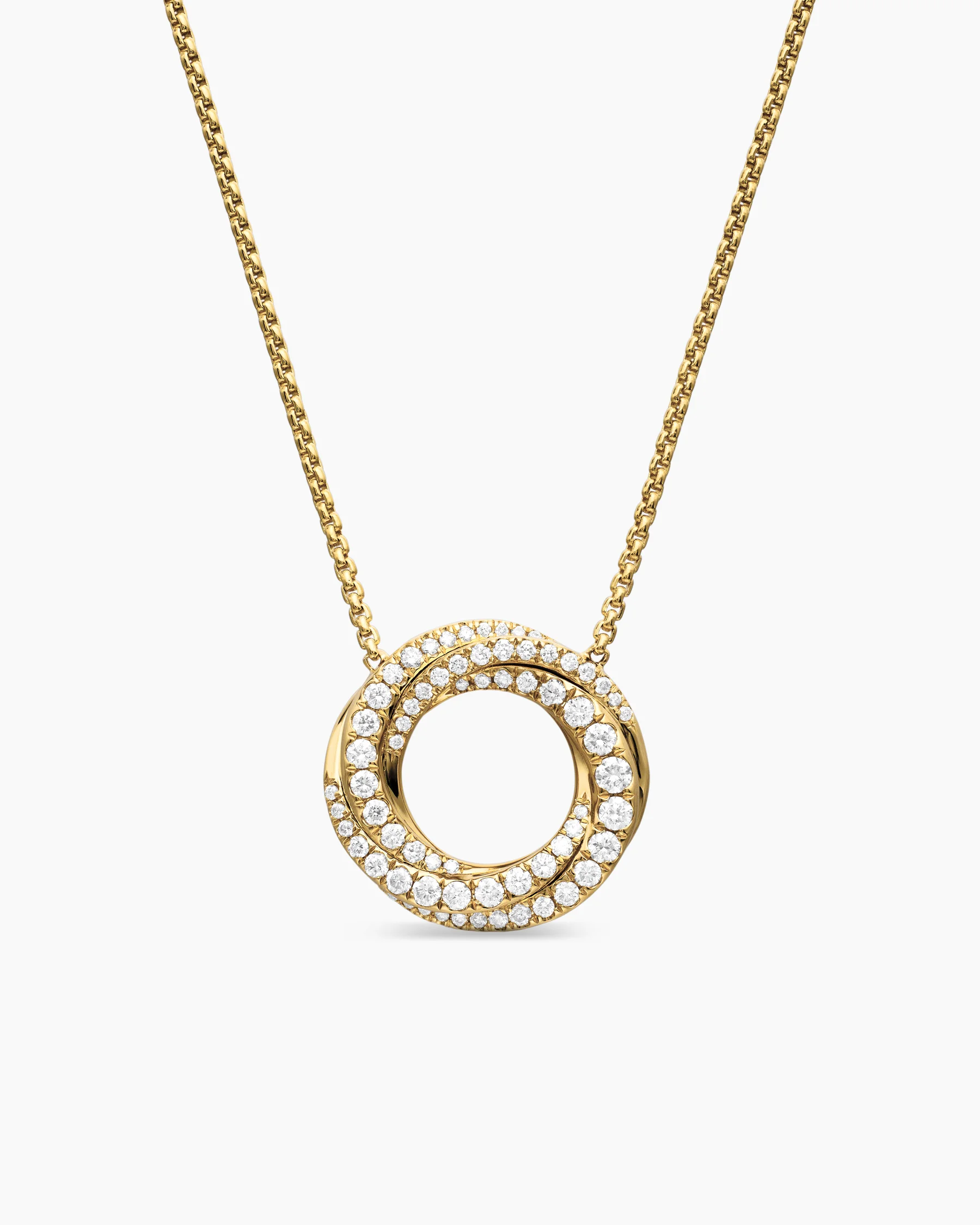 Petite Pavé Crossover Pendant Necklace in 18K White Gold with Diamonds, 15.5mm