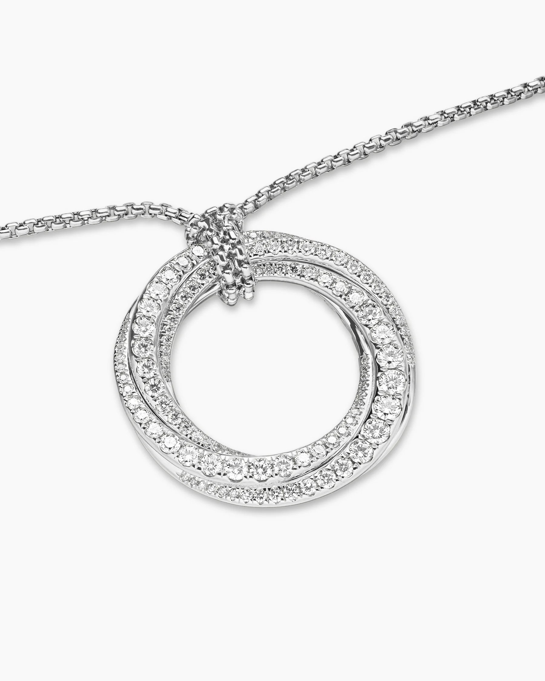 Pavé Crossover Pendant Necklace in 18K White Gold with Diamonds, 30mm 11 Pavé Crossover Pendant Necklace in 18K White Gold with Diamonds, 30mm