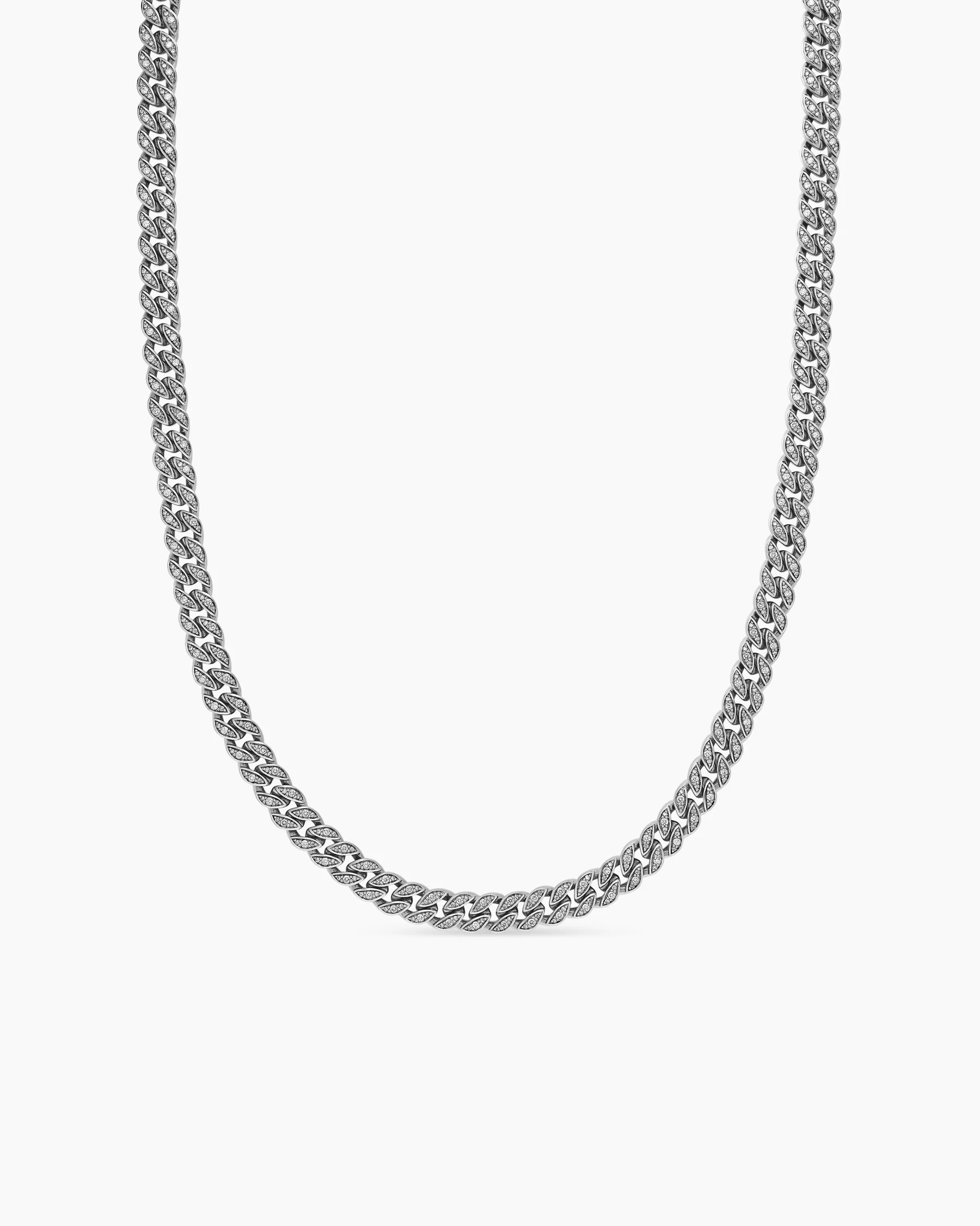 Curb Chain Necklace in 18K Rose Gold with Diamonds, 7mm