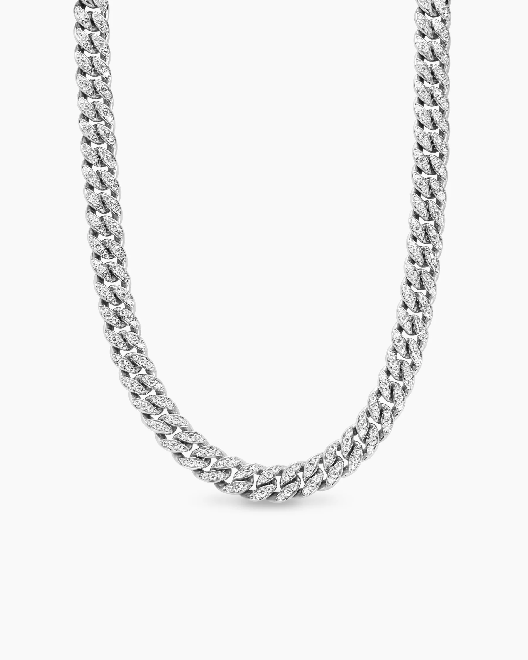 Curb Chain Necklace in Sterling Silver with Diamonds, 11.5mm