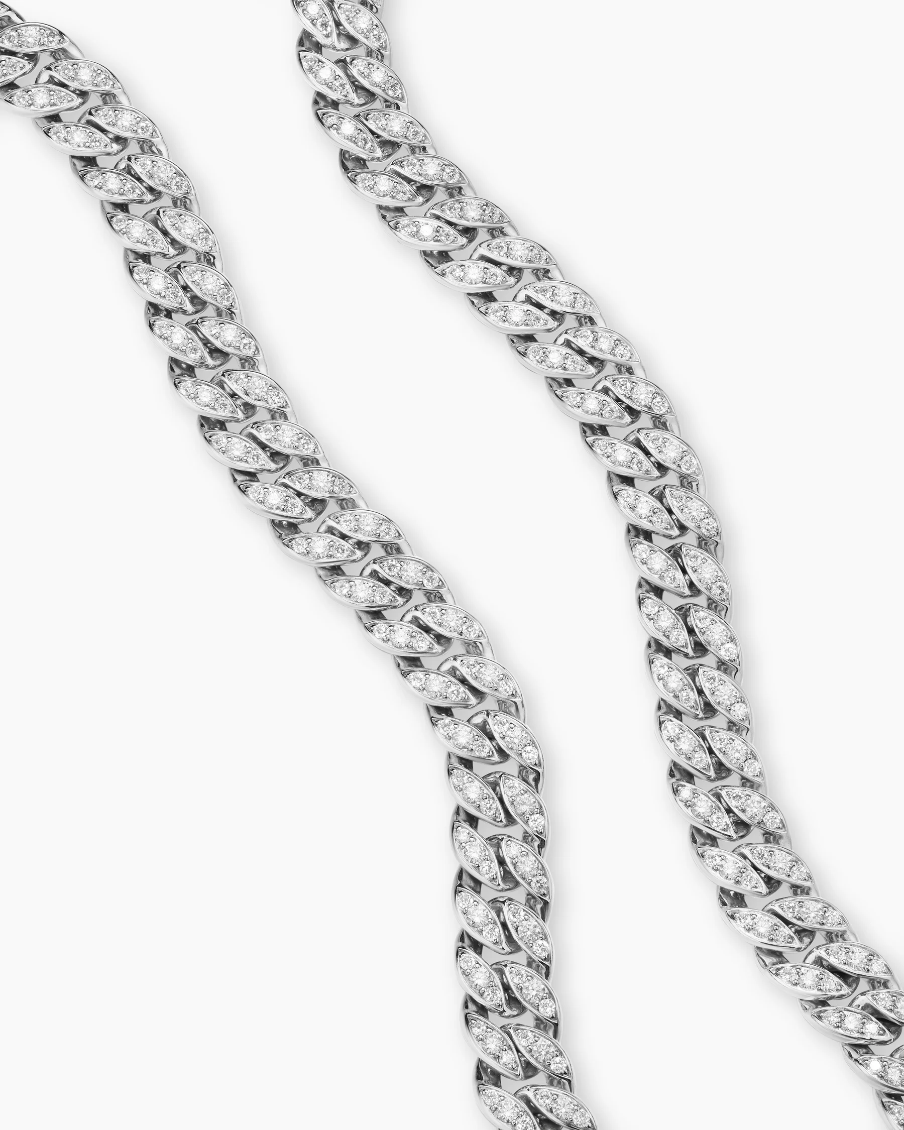 Curb Chain Necklace in Sterling Silver with Diamonds, 11.5mm