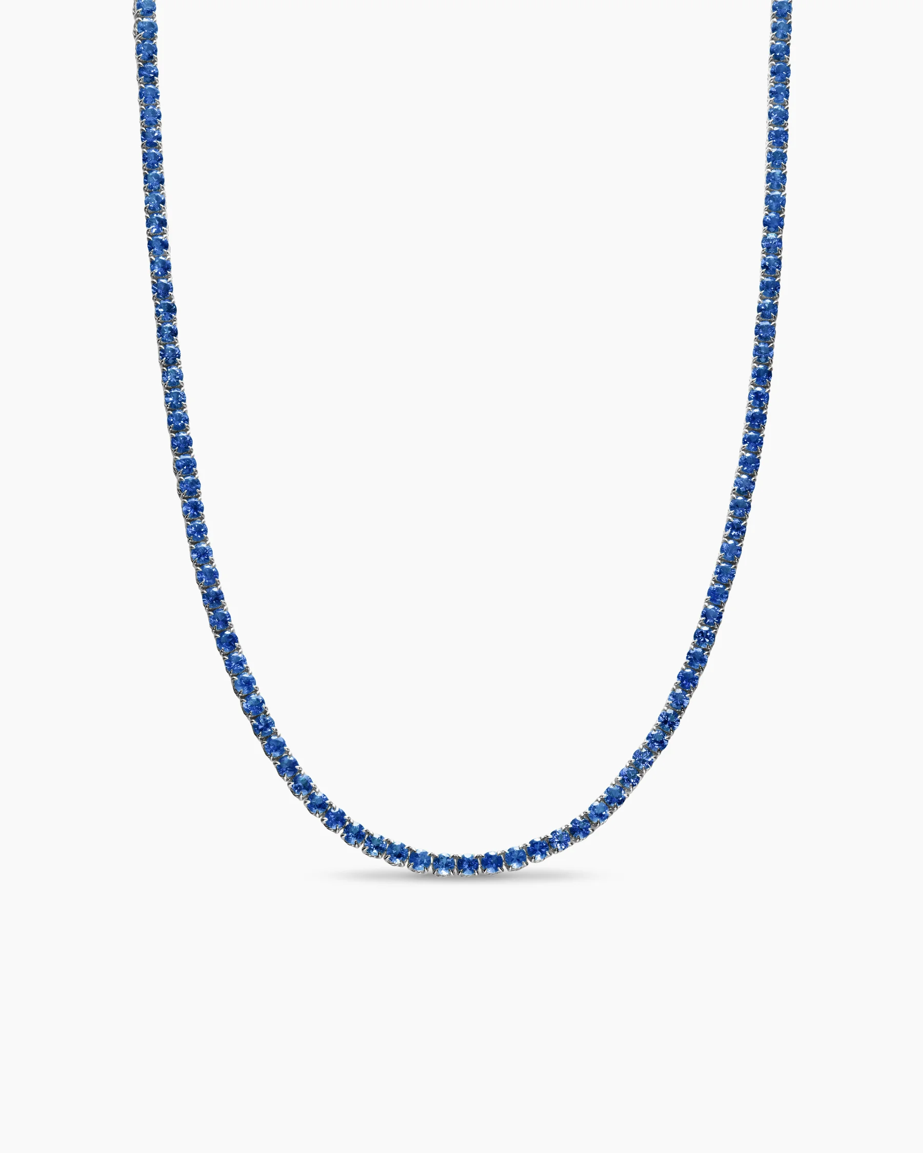 Tennis Necklace in 18K White Gold with Blue Sapphires, 3mm