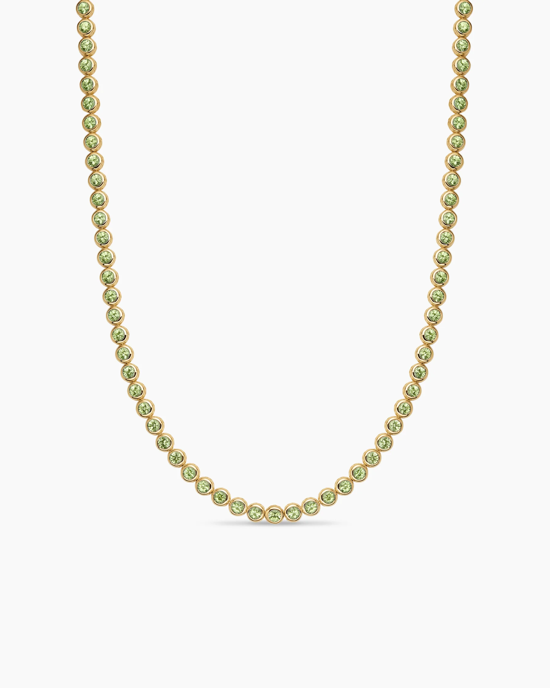Bezel Set Tennis Necklace in 18K Yellow Gold with Peridot, 4.7mm