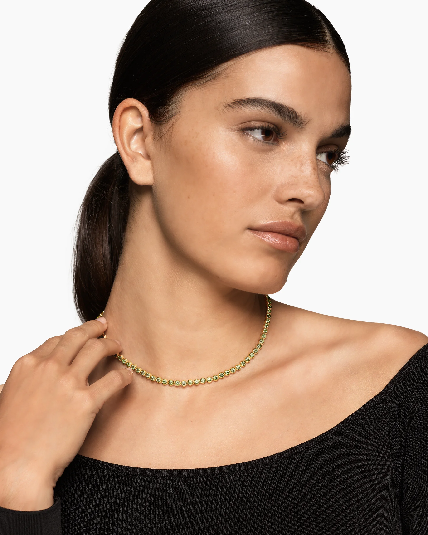 Bezel Set Tennis Necklace in 18K Yellow Gold with Peridot, 4.7mm