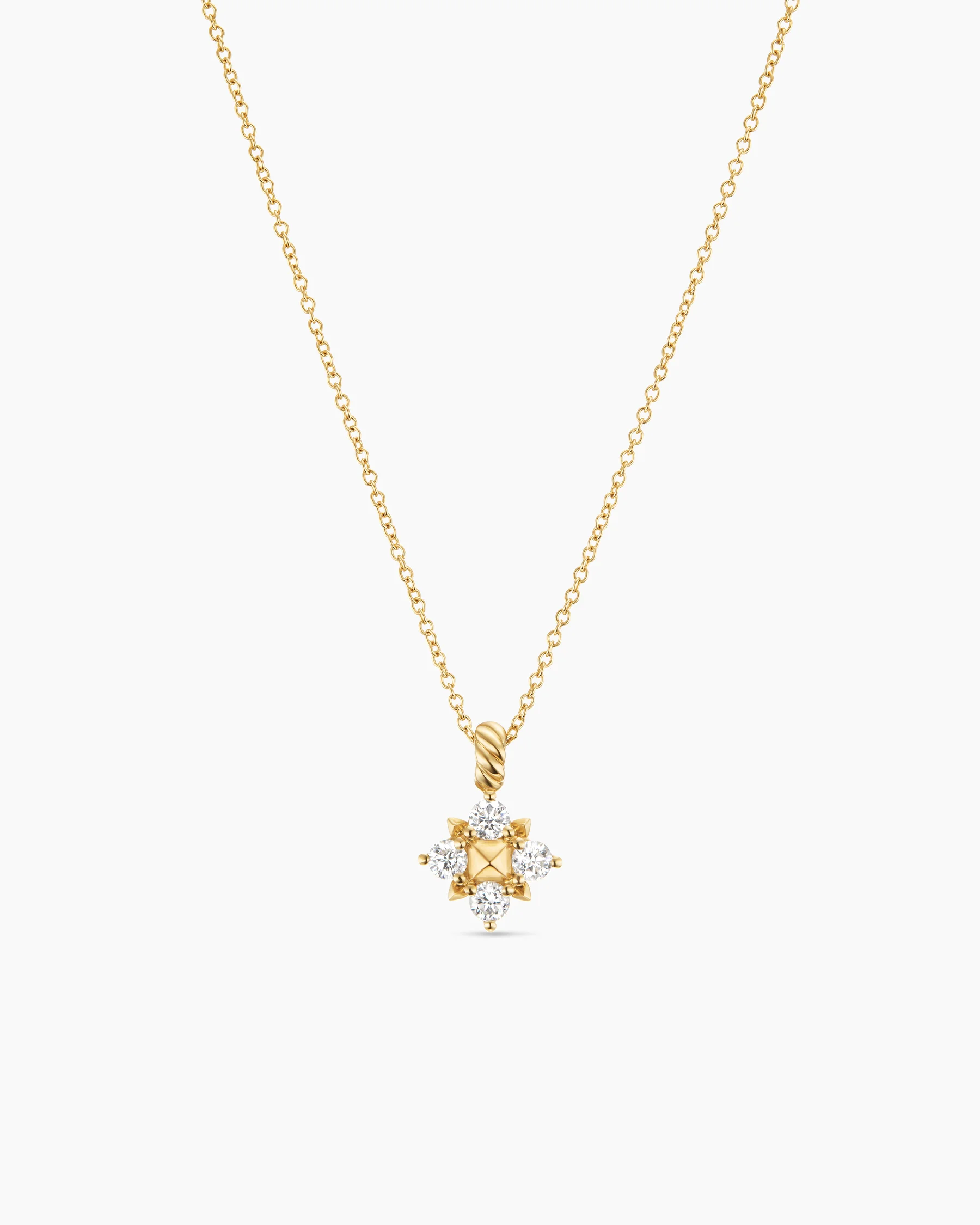 Petite Modern Renaissance® Pyramid Pendant Necklace in 18K Yellow Gold with Diamonds, 10.9mm
