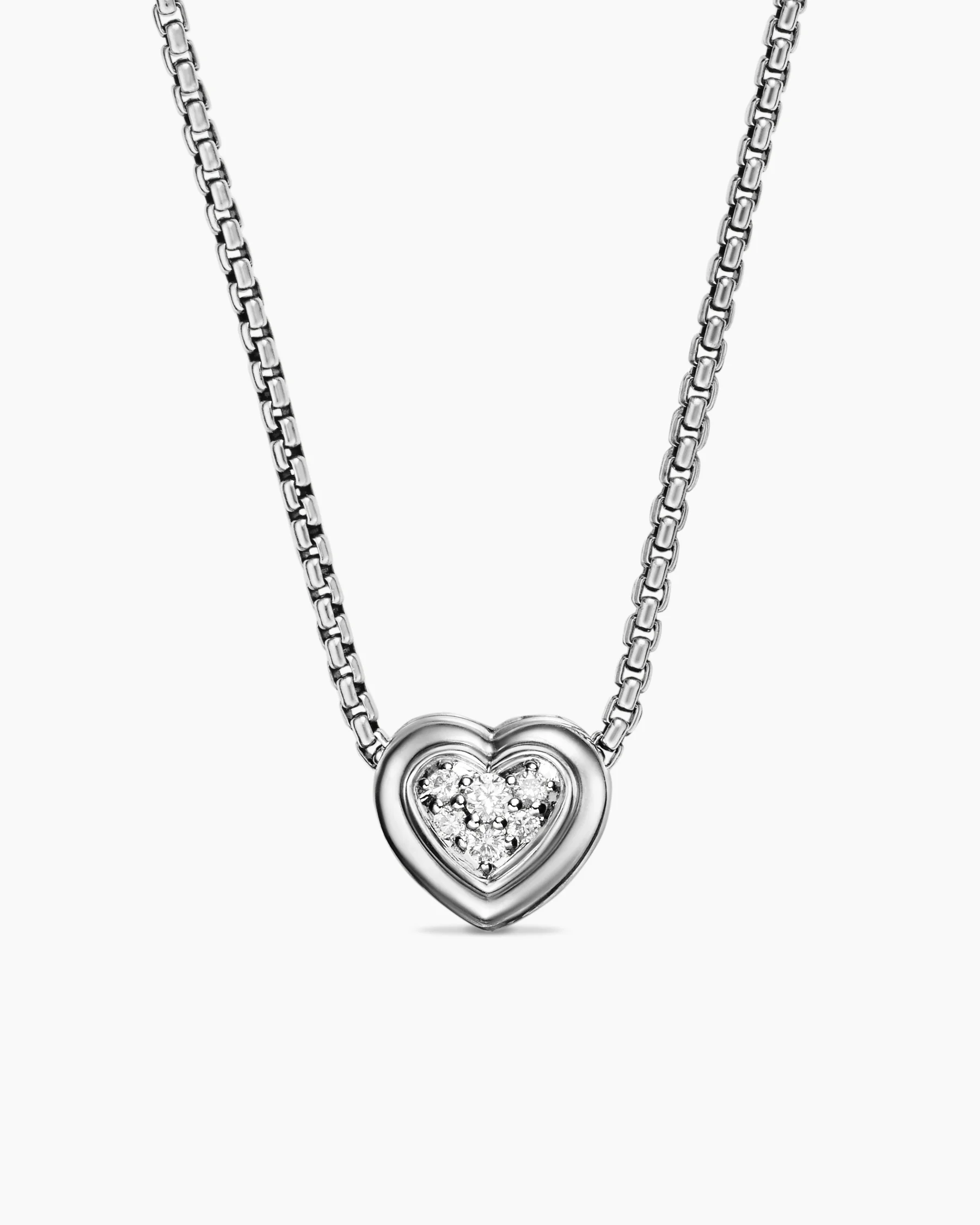Puffy Heart Pendant Necklace in 18K Yellow Gold with Diamonds, 7.8mm