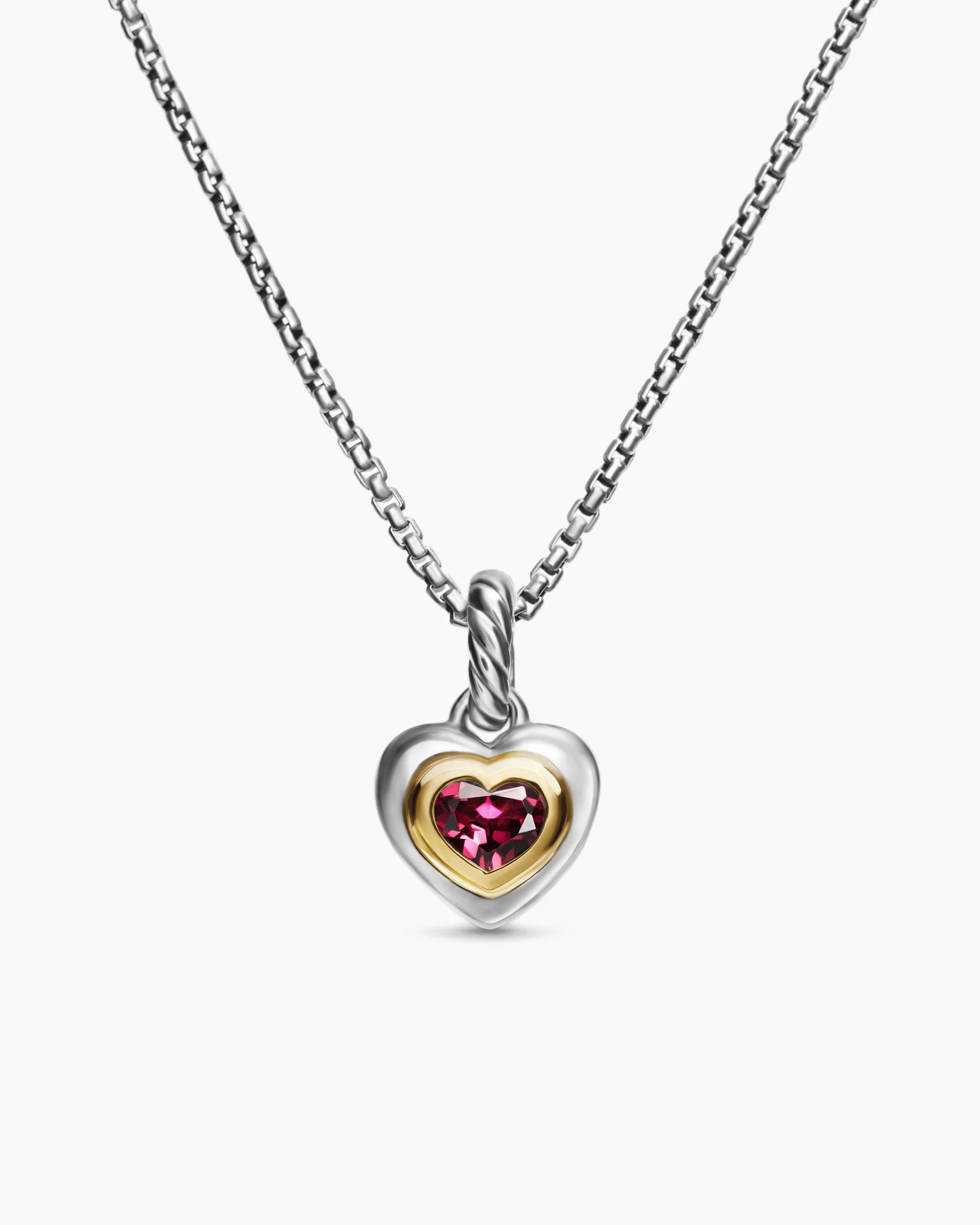 Petite Cable Heart Pendant Necklace in Sterling Silver with 14K Yellow Gold and Rhodolite Garnet, 17.1mm 1 Petite Cable Heart Pendant Necklace in Sterling Silver with 14K Yellow Gold and Rhodolite Garnet, 17.1mm