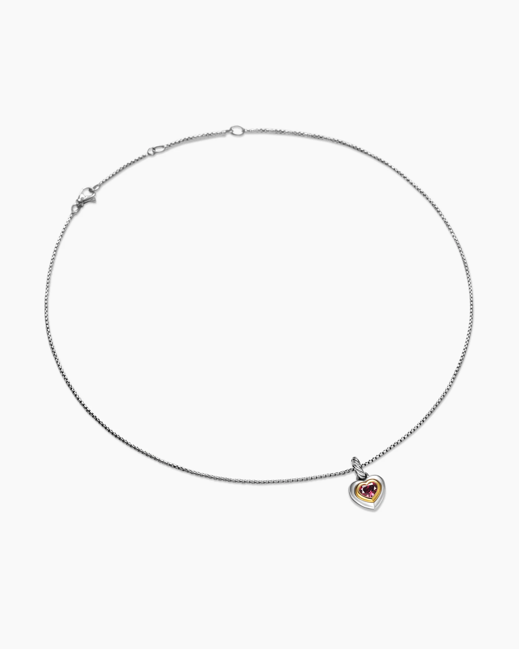 Petite Cable Heart Pendant Necklace in Sterling Silver with 14K Yellow Gold and Rhodolite Garnet, 17.1mm 3 Petite Cable Heart Pendant Necklace in Sterling Silver with 14K Yellow Gold and Rhodolite Garnet, 17.1mm