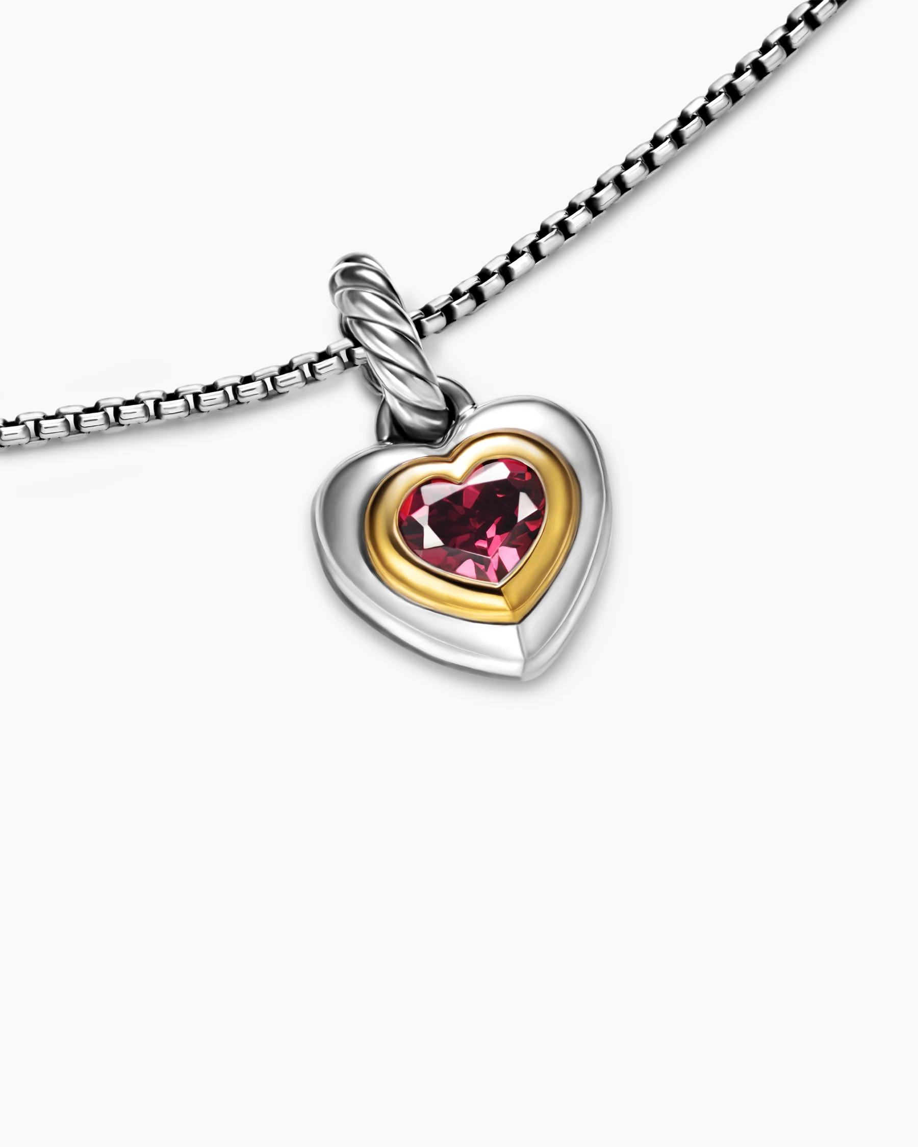 Petite Cable Heart Pendant Necklace in Sterling Silver with 14K Yellow Gold and Rhodolite Garnet, 17.1mm 5 Petite Cable Heart Pendant Necklace in Sterling Silver with 14K Yellow Gold and Rhodolite Garnet, 17.1mm
