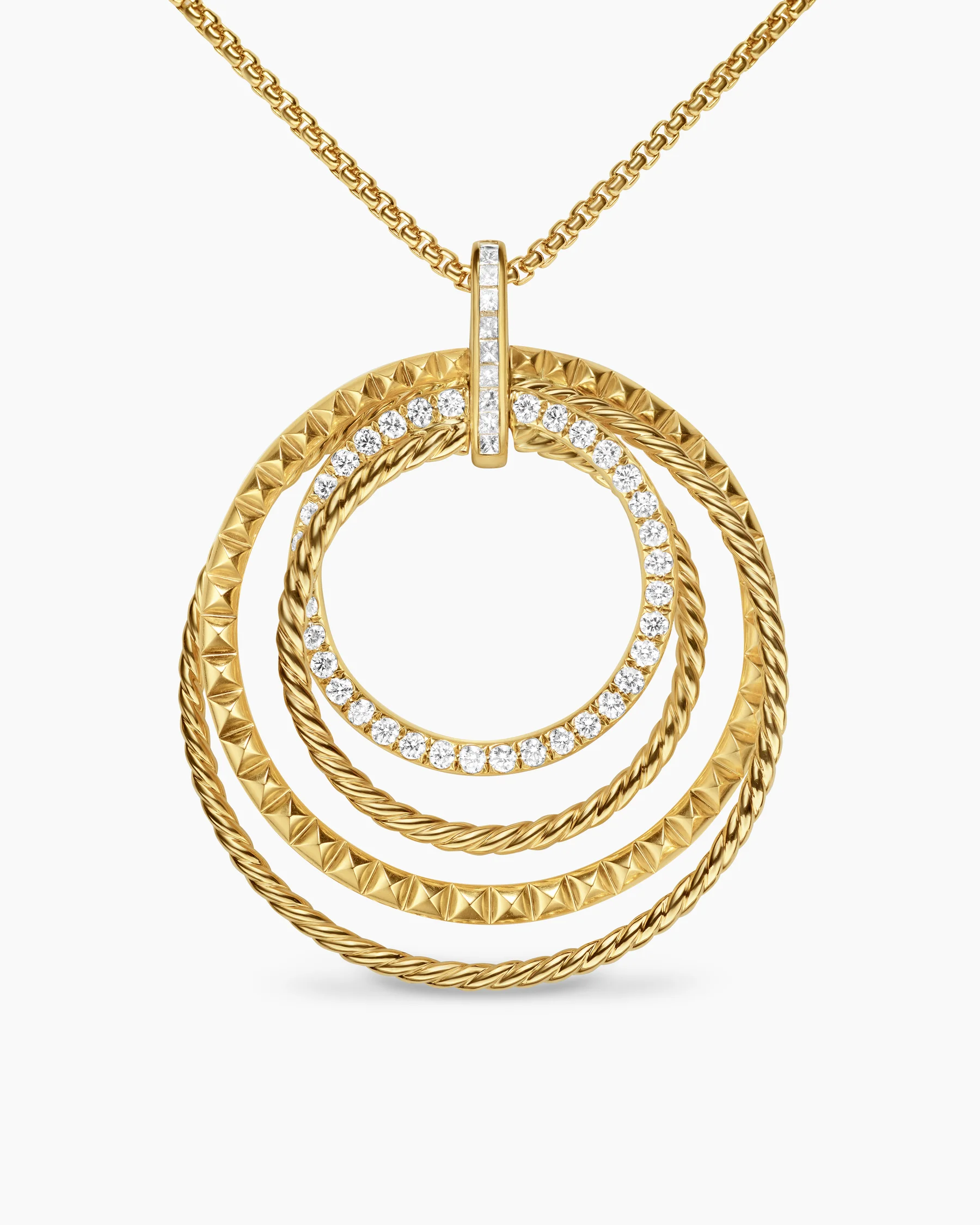 Crossover Trio Pendant Necklace in 18K Yellow Gold with Diamonds, 39.5mm 1 Crossover Trio Pendant Necklace in 18K Yellow Gold with Diamonds, 39.5mm