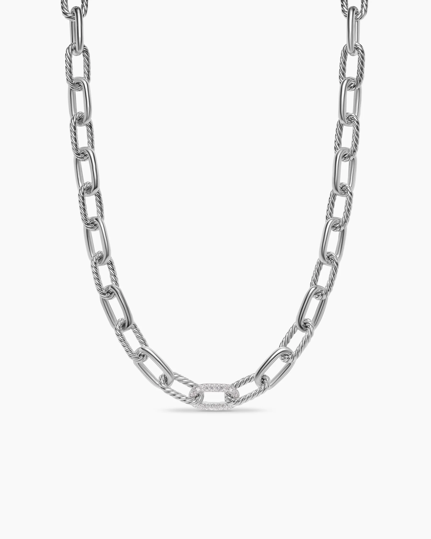 DY Madison® Chain Necklace in Sterling Silver with Diamonds, 11mm 37 DY Madison® Chain Necklace in Sterling Silver with Diamonds, 11mm