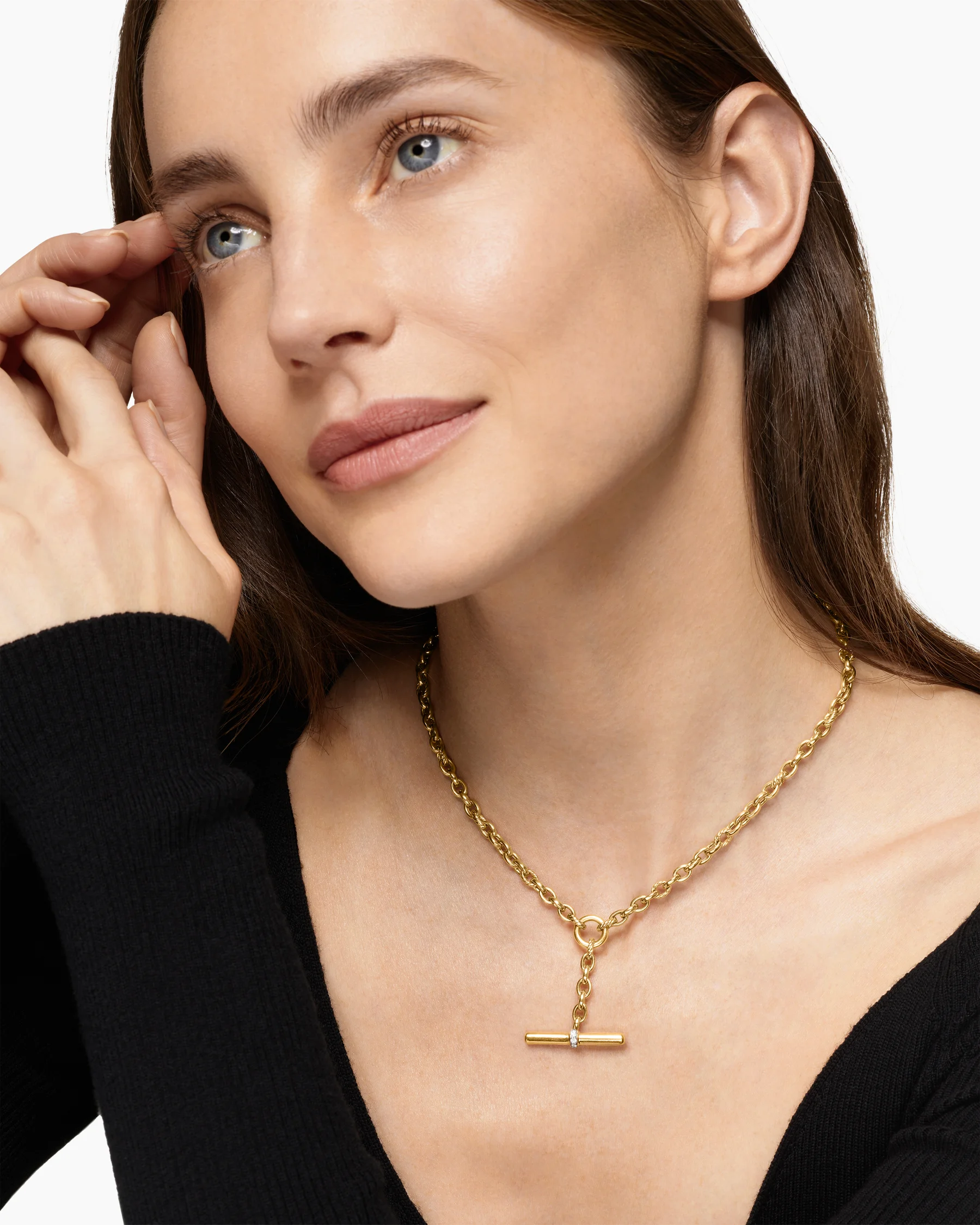 DY Mercer® Petite Toggle Chain Necklace in Sterling Silver with 18K Yellow Gold and Diamonds, 4.5mm 12 DY Mercer® Petite Toggle Chain Necklace in Sterling Silver with 18K Yellow Gold and Diamonds, 4.5mm