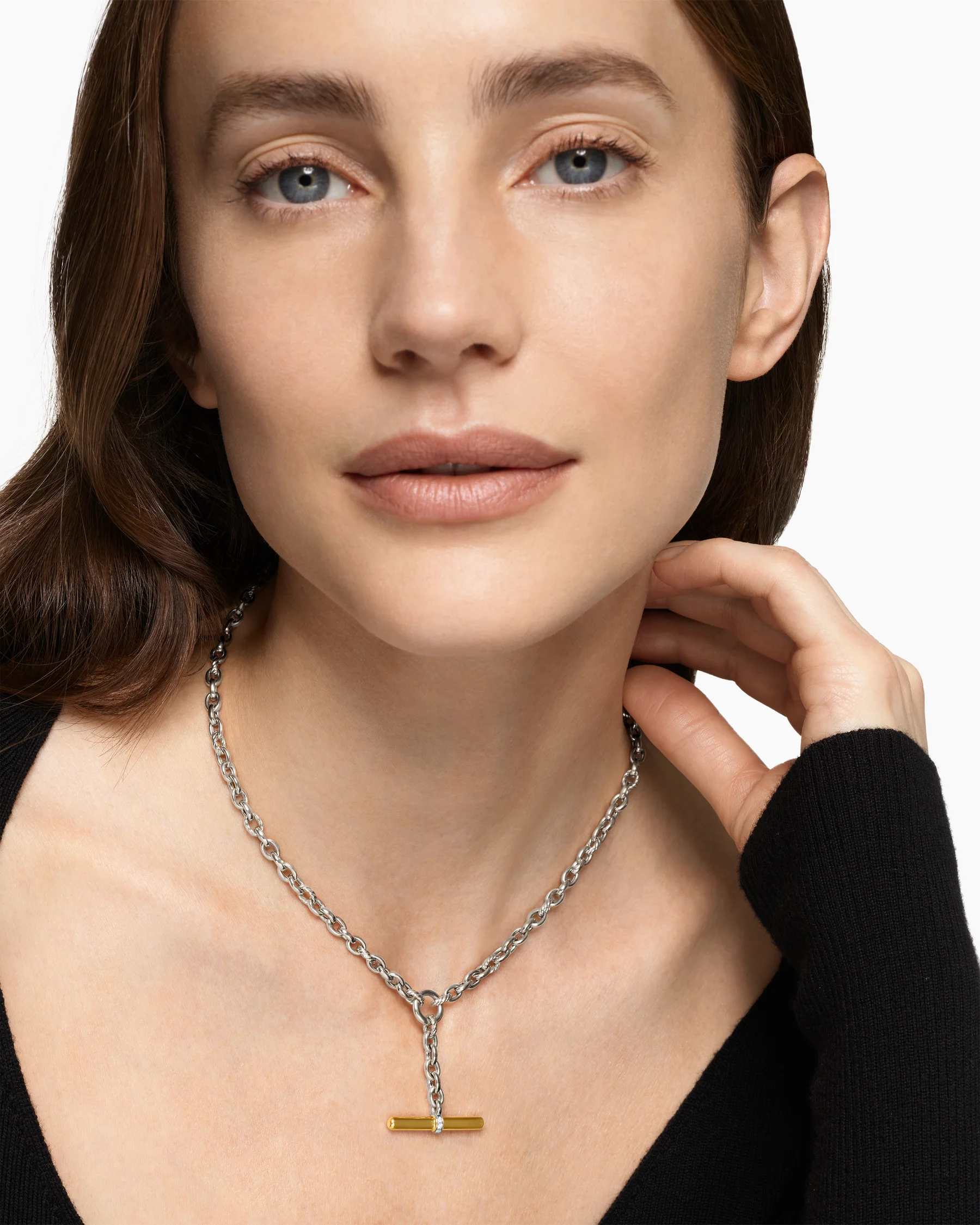 DY Mercer® Petite Toggle Chain Necklace in Sterling Silver with 18K Yellow Gold and Diamonds, 4.5mm 2 DY Mercer® Petite Toggle Chain Necklace in Sterling Silver with 18K Yellow Gold and Diamonds, 4.5mm