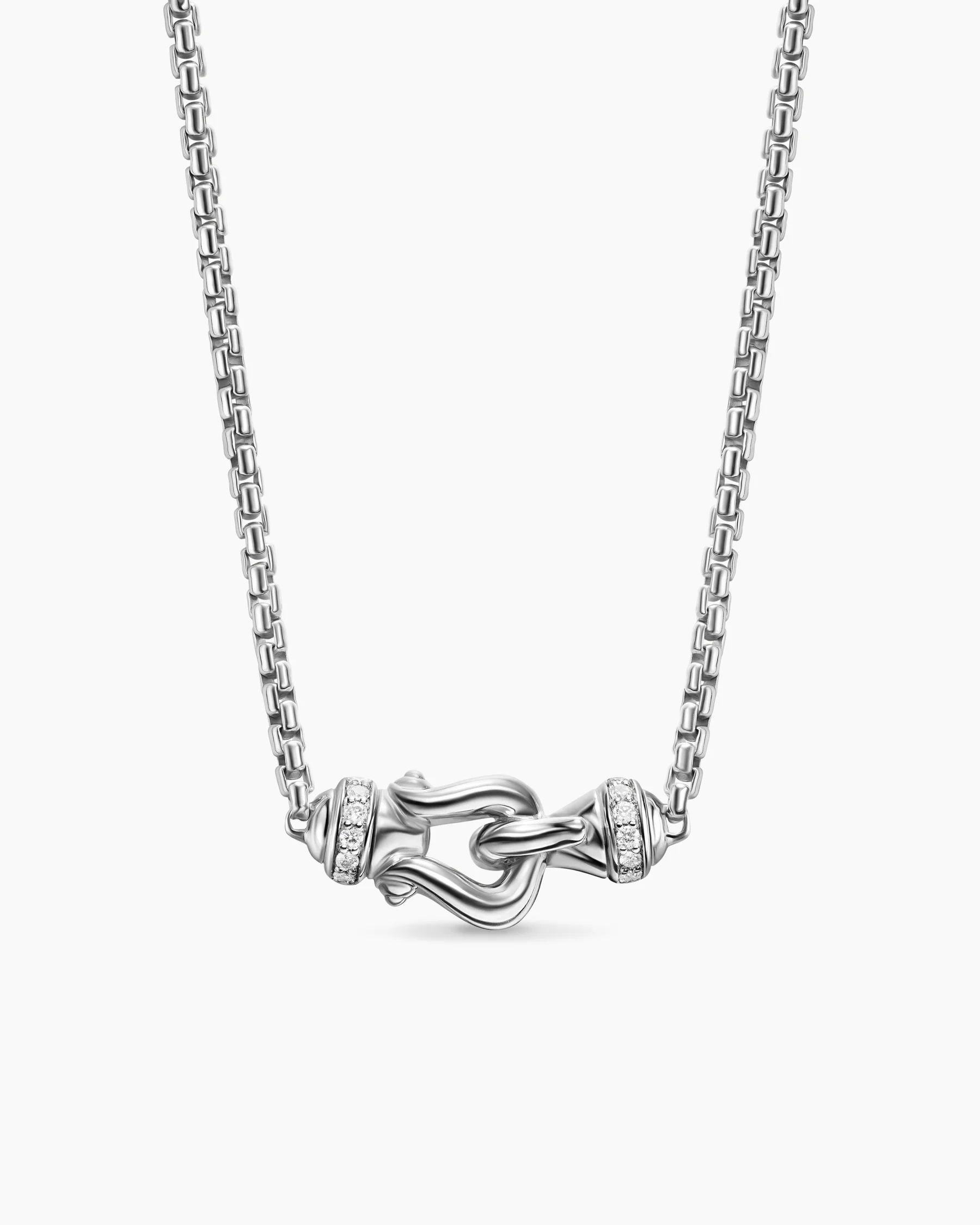 Petite Buckle Necklace in Sterling Silver with Diamonds, 16.2mm 1 Petite Buckle Necklace in Sterling Silver with Diamonds, 16.2mm