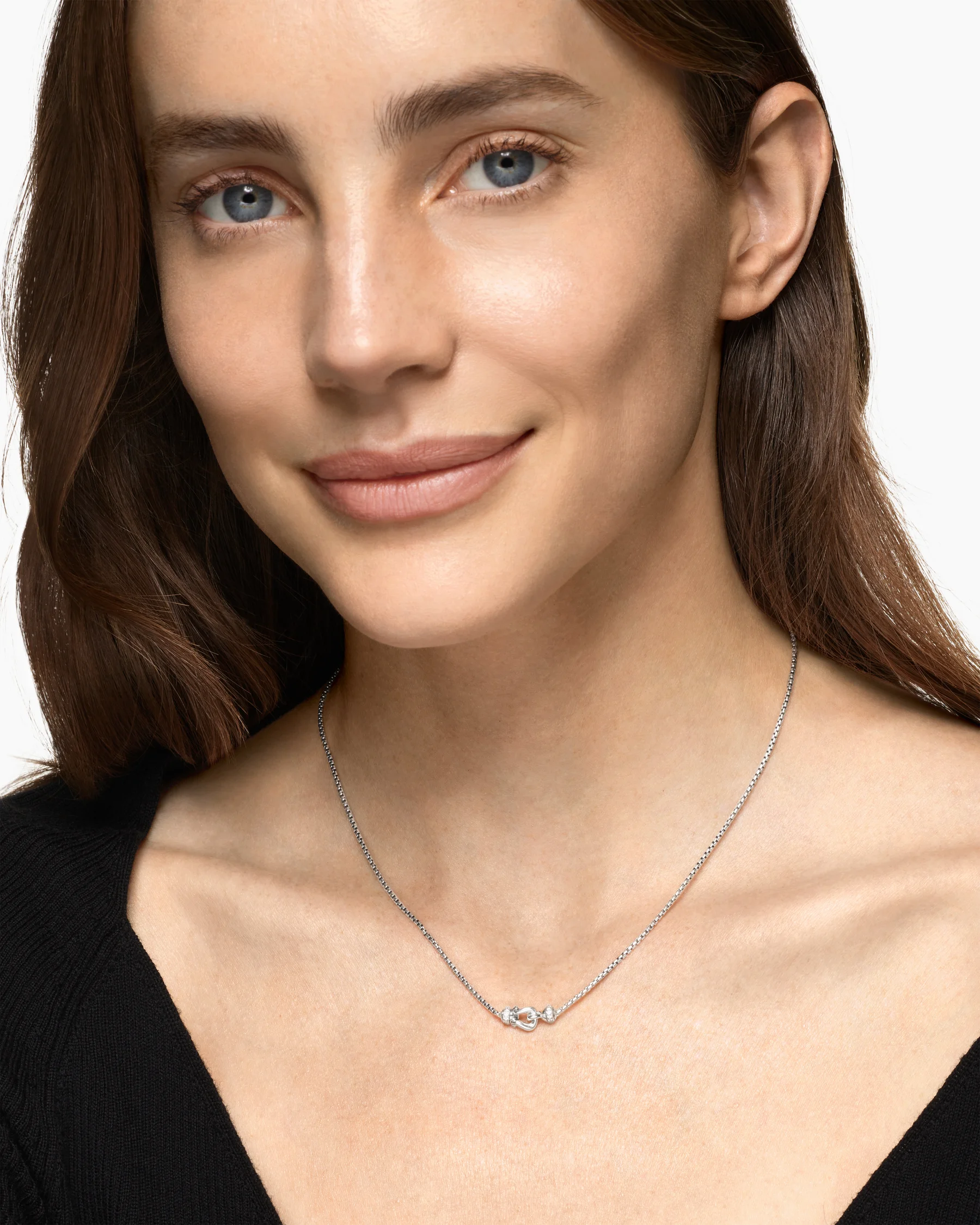 Petite Buckle Necklace in Sterling Silver with Diamonds, 16.2mm 2 Petite Buckle Necklace in Sterling Silver with Diamonds, 16.2mm