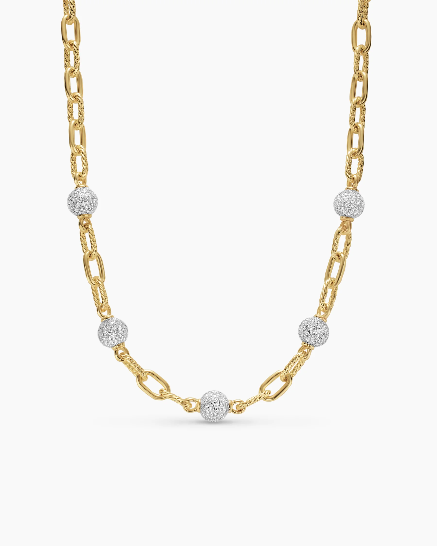 DY Madison® Pavé Bead Chain Necklace in 18K Yellow Gold with Diamonds, 8.5mm 21 DY Madison® Pavé Bead Chain Necklace in 18K Yellow Gold with Diamonds, 8.5mm