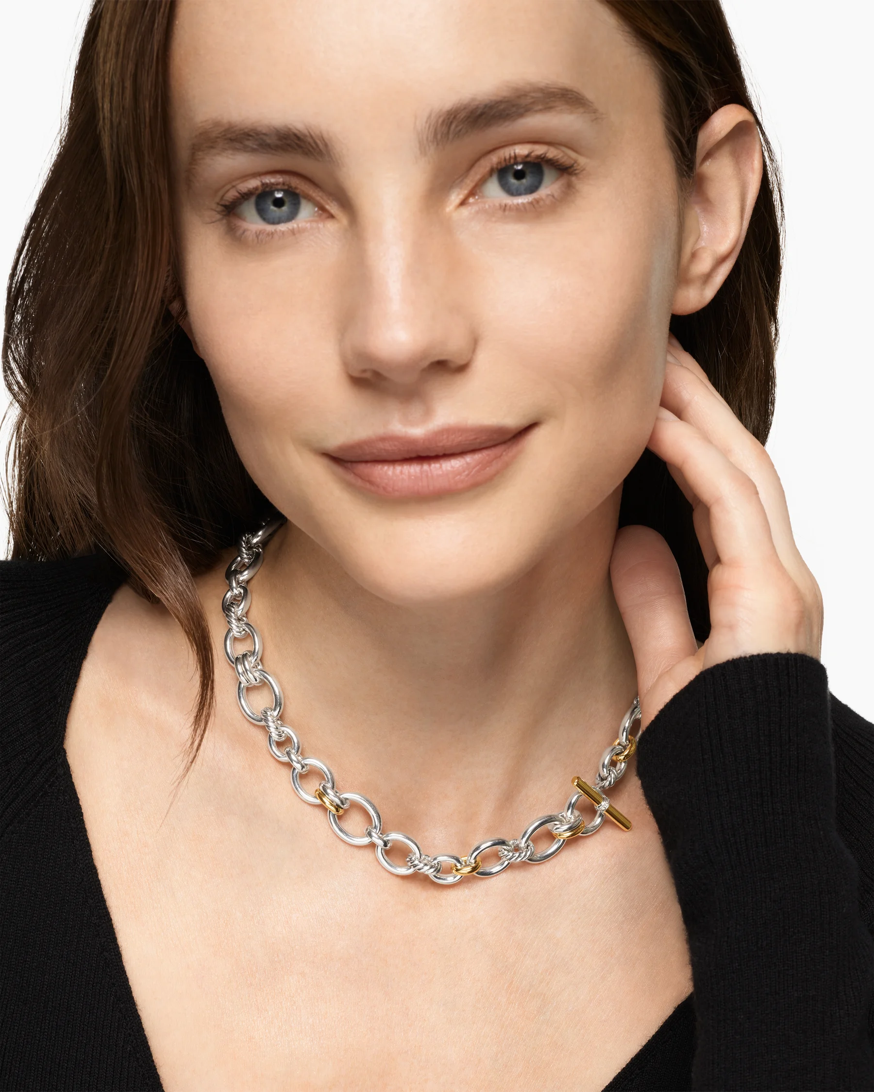 DY Mercer® Chain Necklace in Sterling Silver with 18K Yellow Gold and Diamonds, 8mm 7 DY Mercer® Chain Necklace in Sterling Silver with 18K Yellow Gold and Diamonds, 8mm