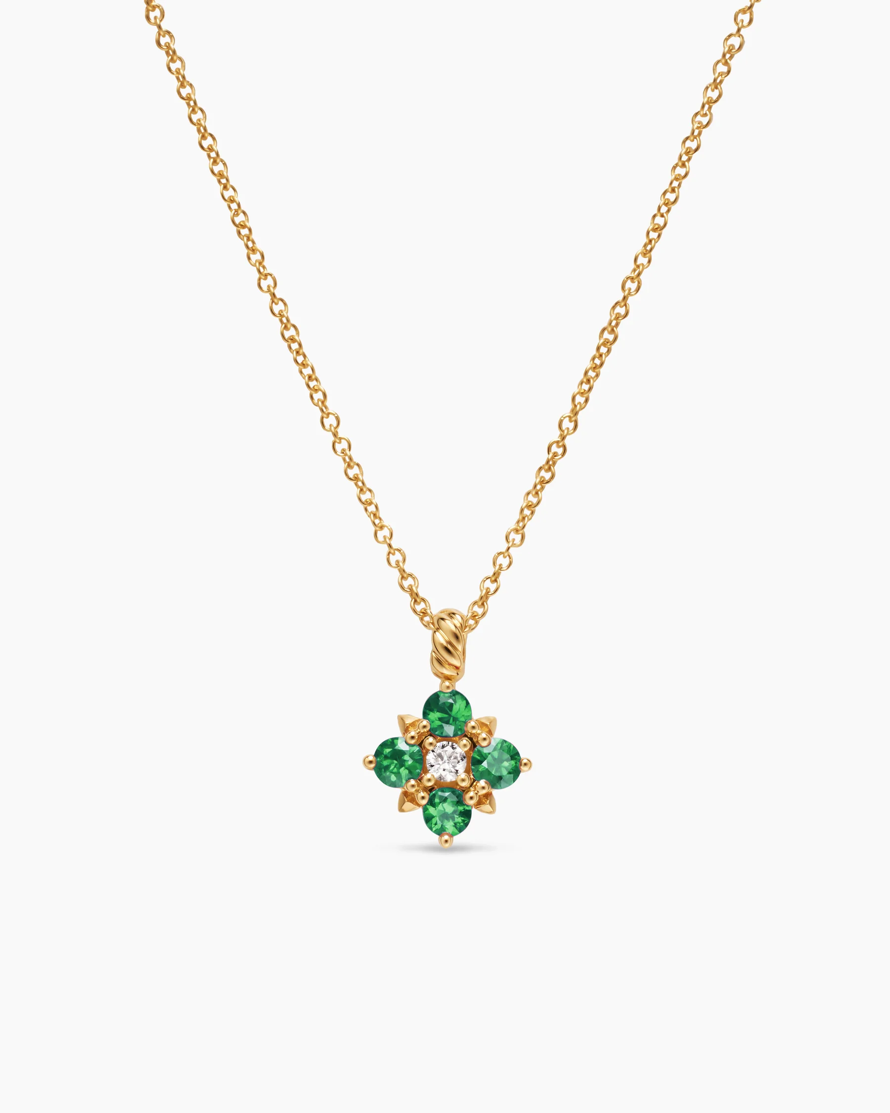 Petite Modern Renaissance® Pendant Necklace in 18K Yellow Gold with Emeralds and Diamond, 9.2mm