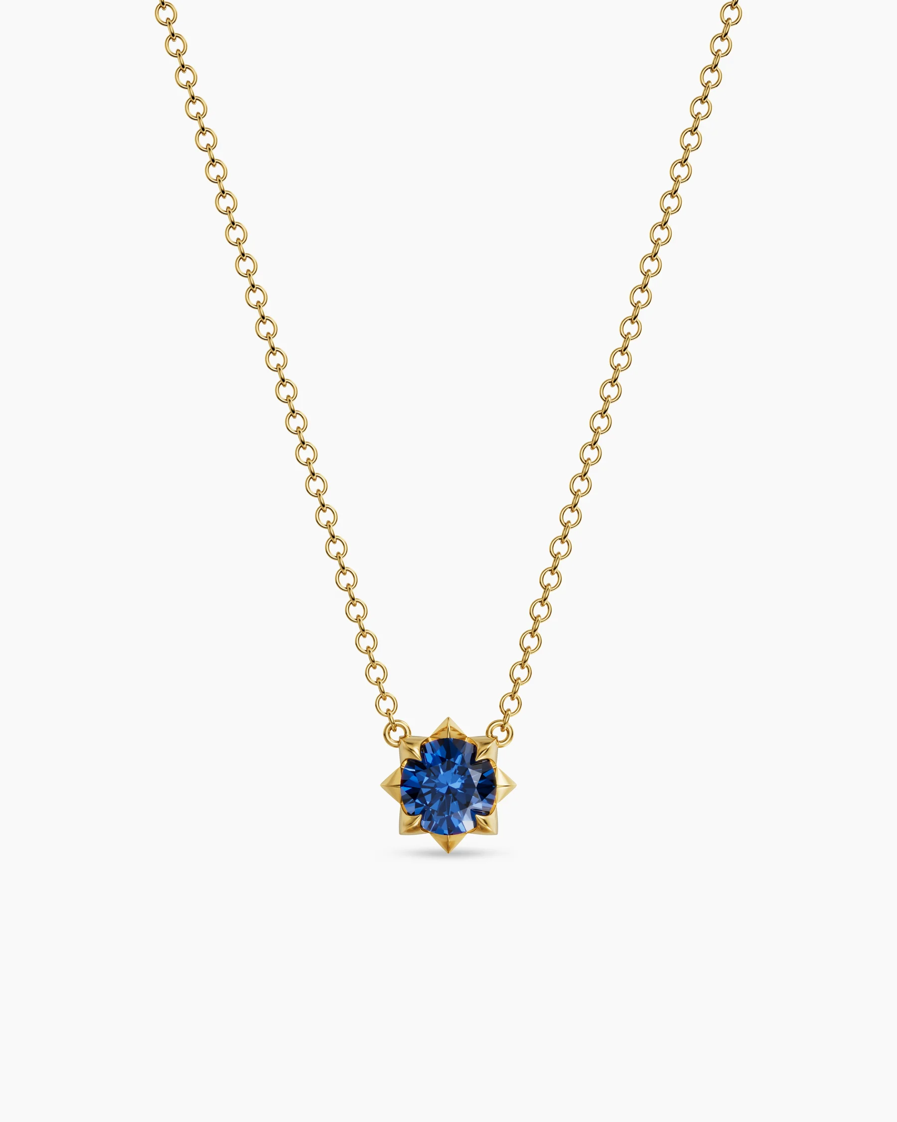 Petite Pavé Pendant Necklace in 18K Yellow Gold with Blue Sapphire, 5mm 10 Petite Pavé Pendant Necklace in 18K Yellow Gold with Blue Sapphire, 5mm