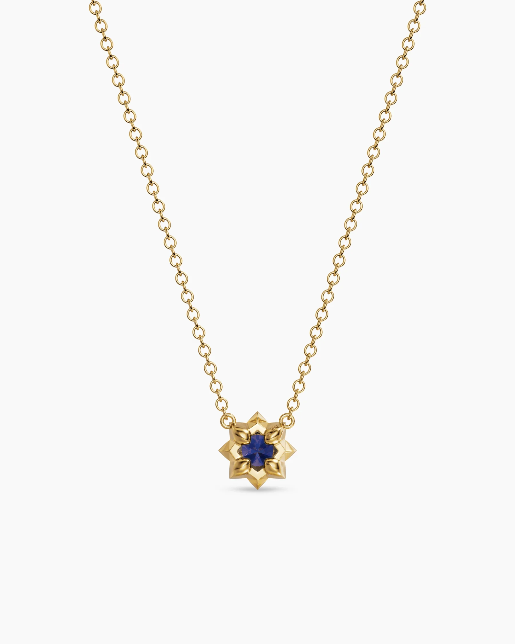 Petite Pavé Pendant Necklace in 18K Yellow Gold with Blue Sapphire, 5mm 4 Petite Pavé Pendant Necklace in 18K Yellow Gold with Blue Sapphire, 5mm