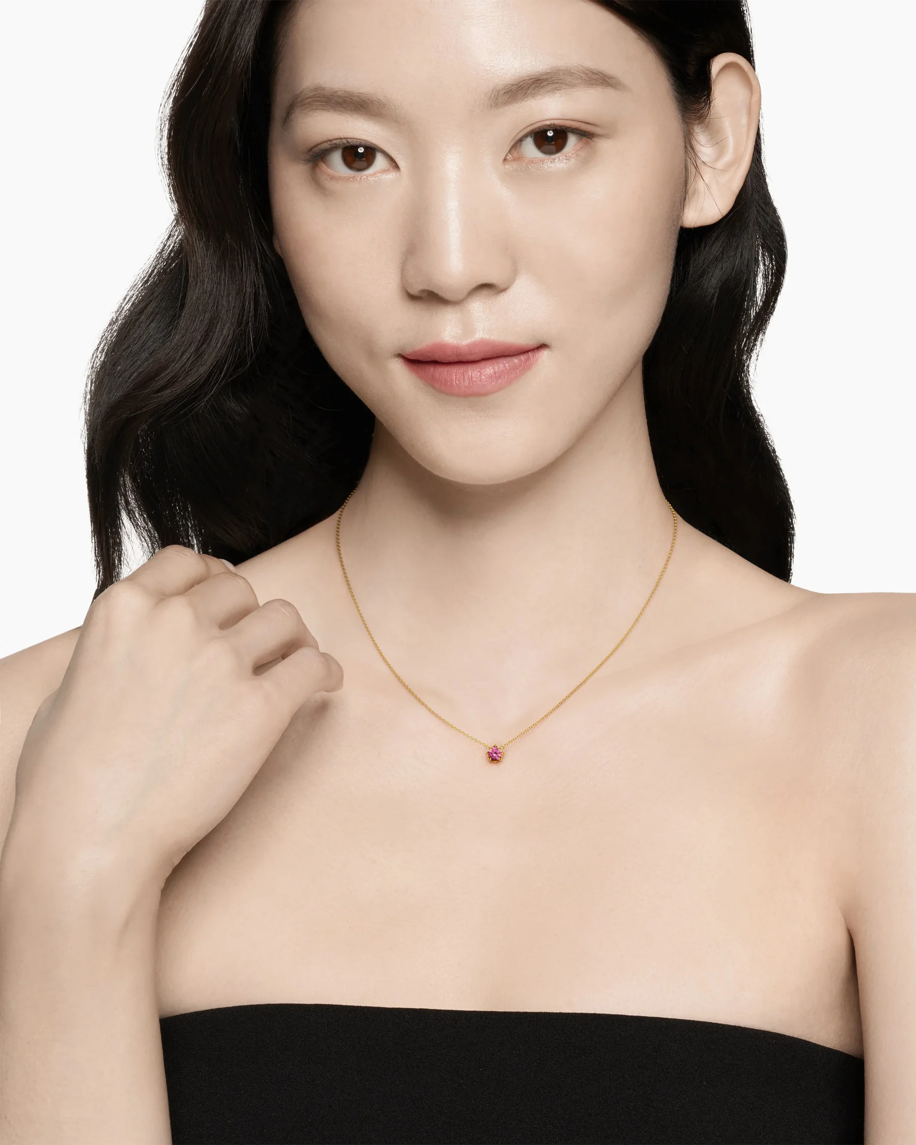 Petite Pavé Pendant Necklace in 18K Yellow Gold with Blue Sapphire, 5mm 7 Petite Pavé Pendant Necklace in 18K Yellow Gold with Blue Sapphire, 5mm
