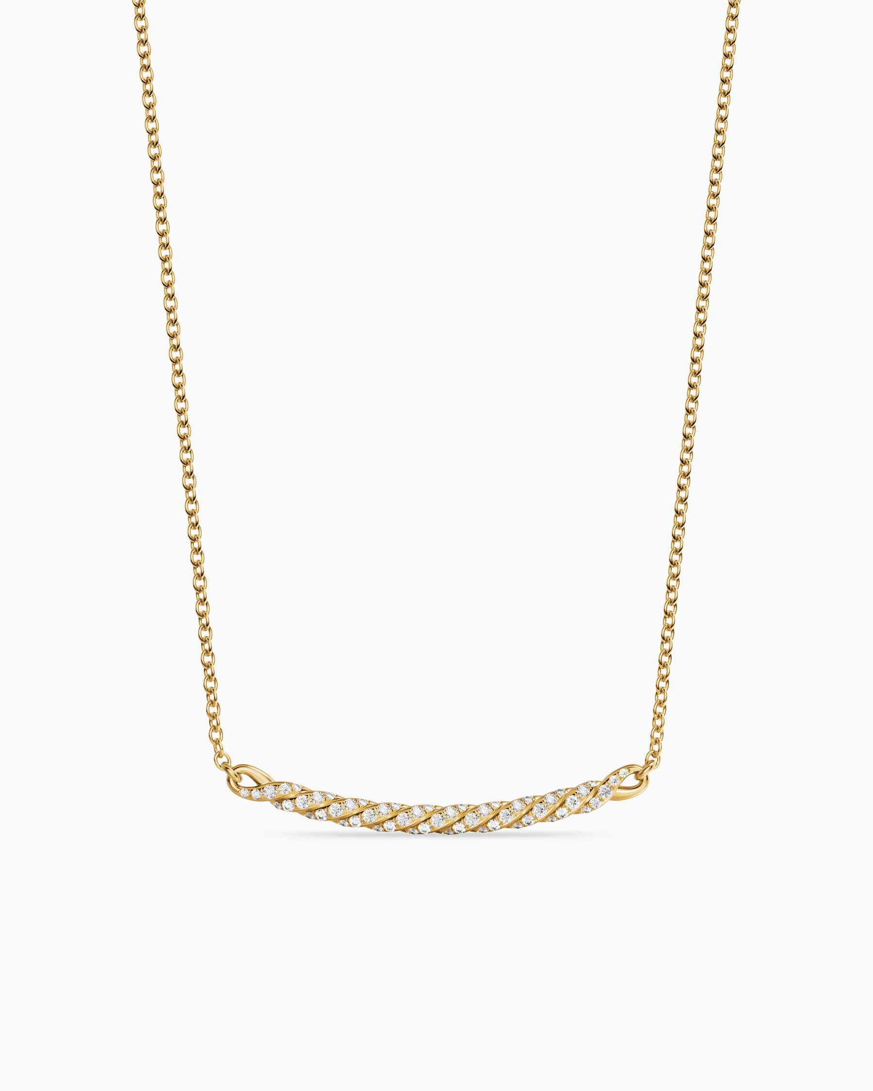 Sculpted Cable Bar Necklace in 18K Yellow Gold with Diamonds, 2.7mm