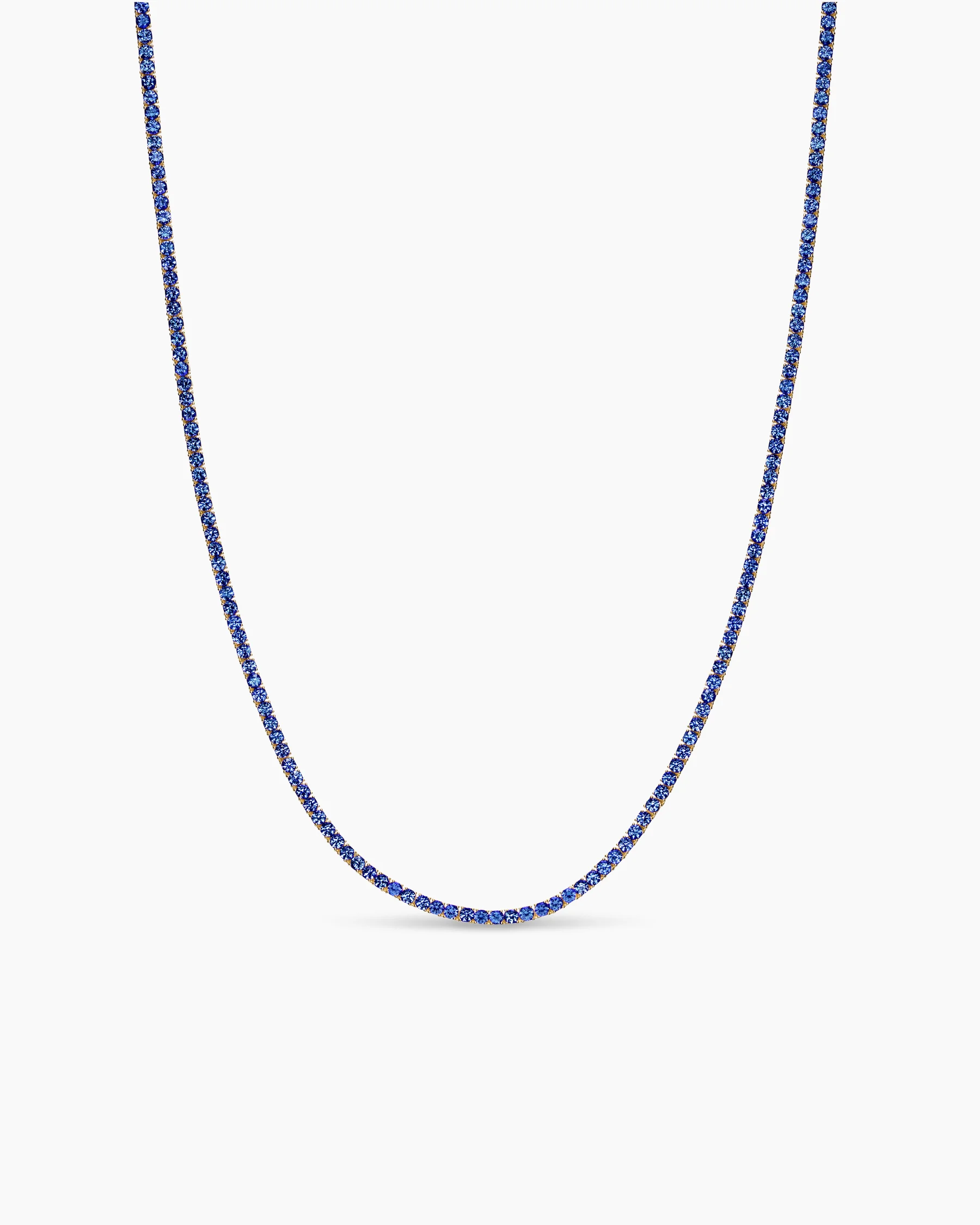 Mini Tennis Necklace in 18K Yellow Gold with Blue Sapphires, 2mm 11 Mini Tennis Necklace in 18K Yellow Gold with Blue Sapphires, 2mm