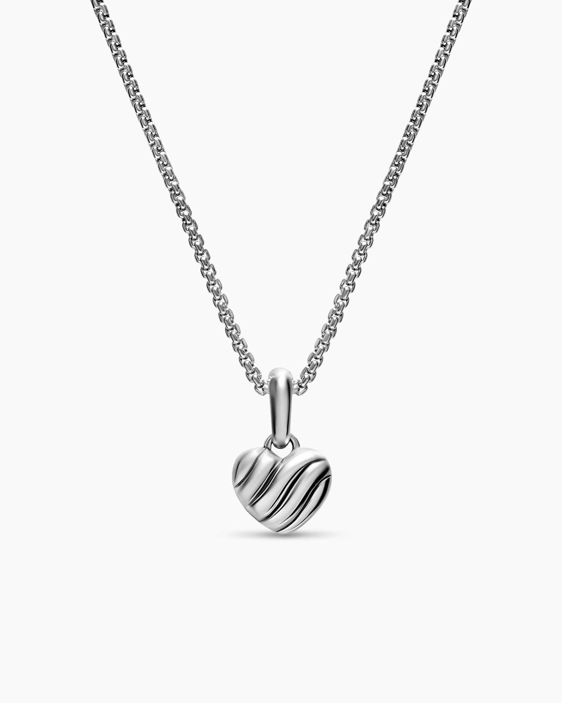 Petite Puffy Cable Heart Necklace in Sterling Silver, 7.4mm 1 Petite Puffy Cable Heart Necklace in Sterling Silver, 7.4mm
