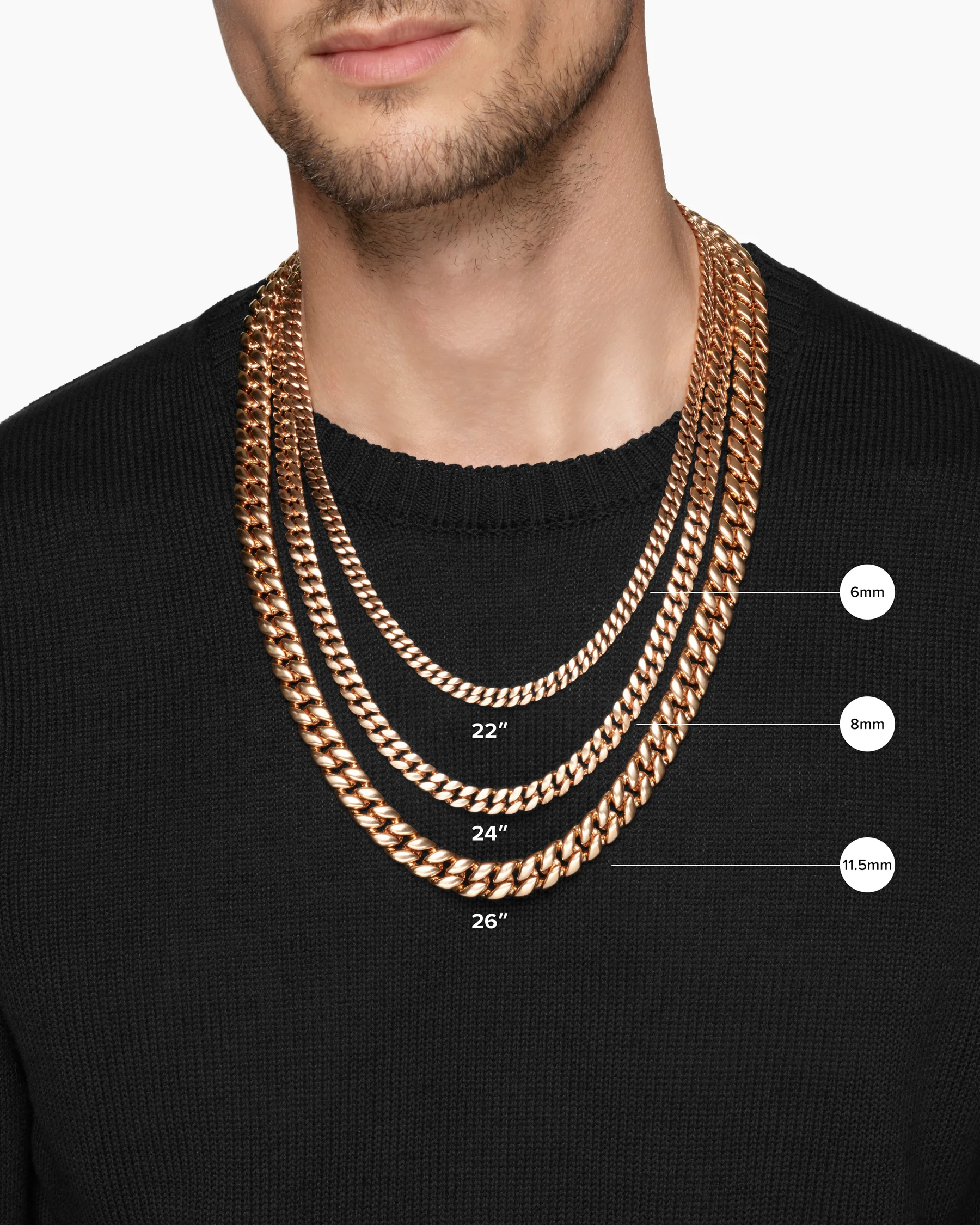 Curb Chain Necklace in 18K Rose Gold with Cognac Diamonds, 8mm 53 Curb Chain Necklace in 18K Rose Gold with Cognac Diamonds, 8mm