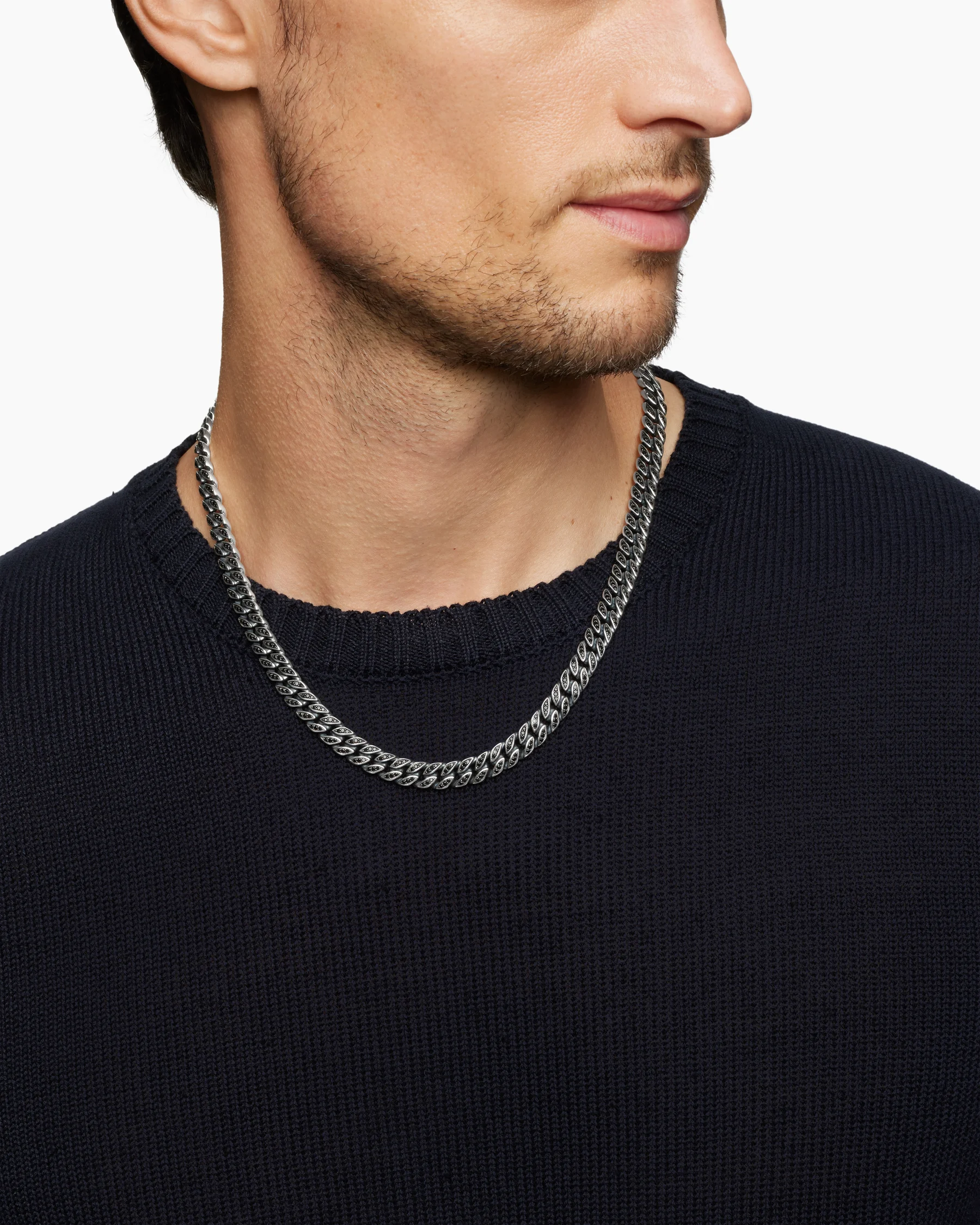 Curb Chain Necklace in 18K Rose Gold with Cognac Diamonds, 8mm 6 Curb Chain Necklace in 18K Rose Gold with Cognac Diamonds, 8mm