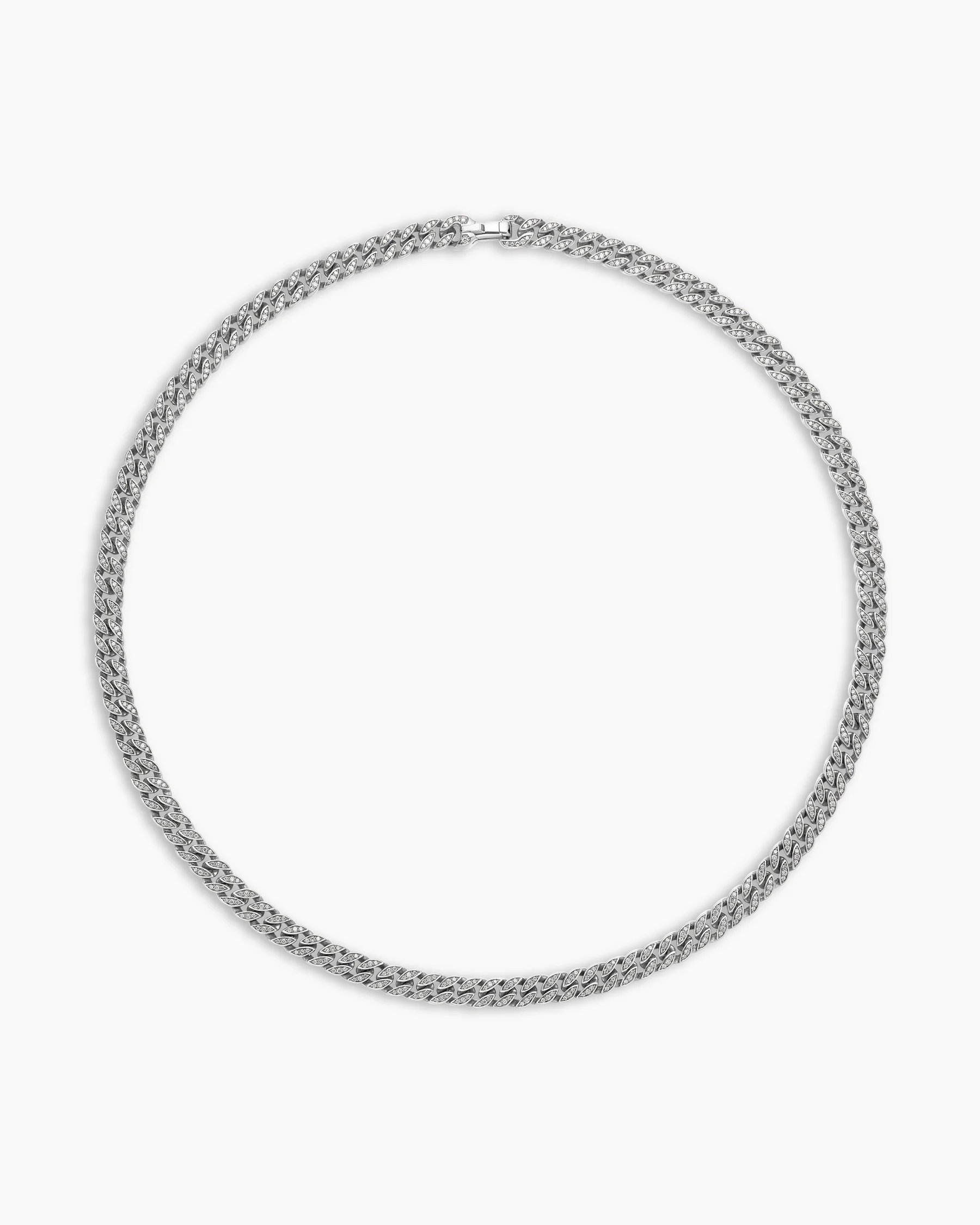 Curb Chain Necklace in Sterling Silver with Black Diamonds, 8mm 10 Curb Chain Necklace in Sterling Silver with Black Diamonds, 8mm