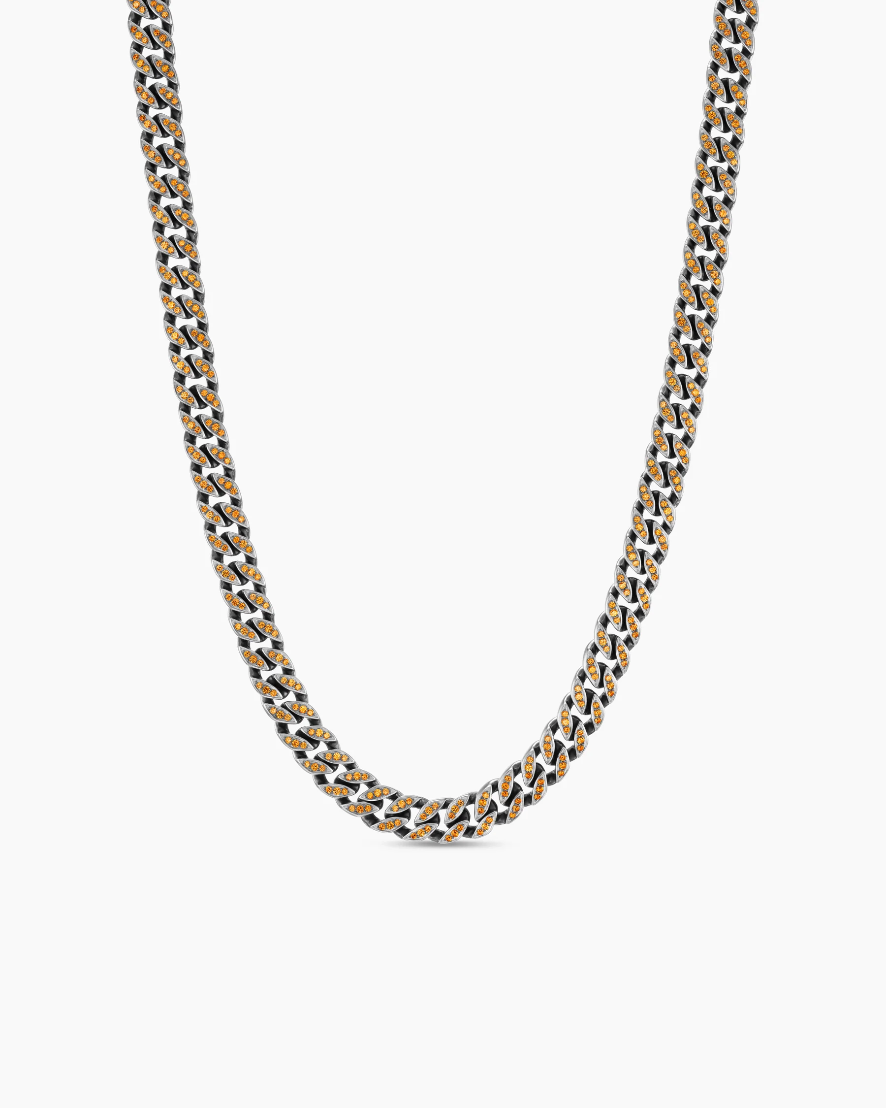 Curb Chain Necklace in Sterling Silver with Black Diamonds, 8mm 19 Curb Chain Necklace in Sterling Silver with Black Diamonds, 8mm