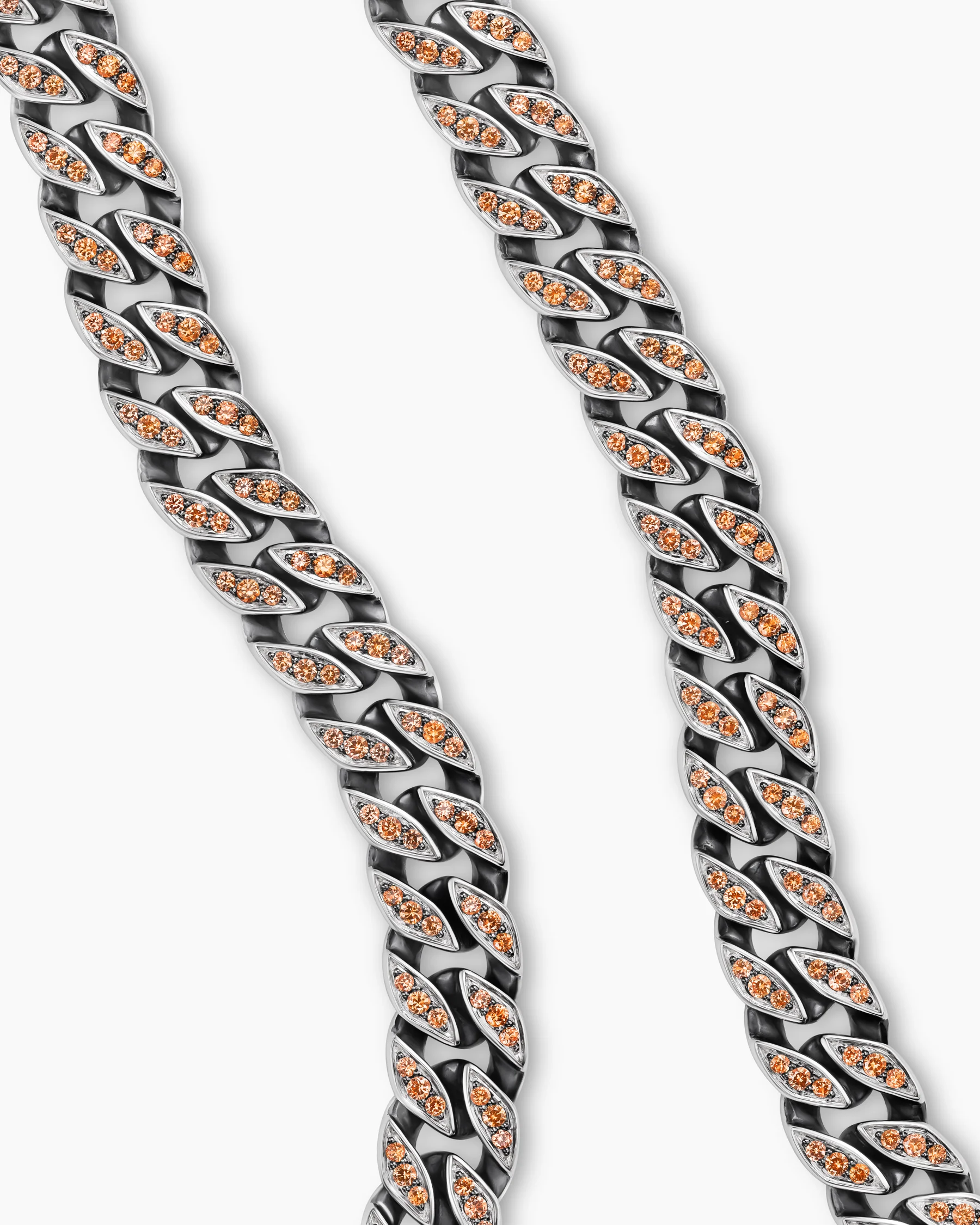 Curb Chain Necklace in Sterling Silver with Black Diamonds, 8mm 20 Curb Chain Necklace in Sterling Silver with Black Diamonds, 8mm