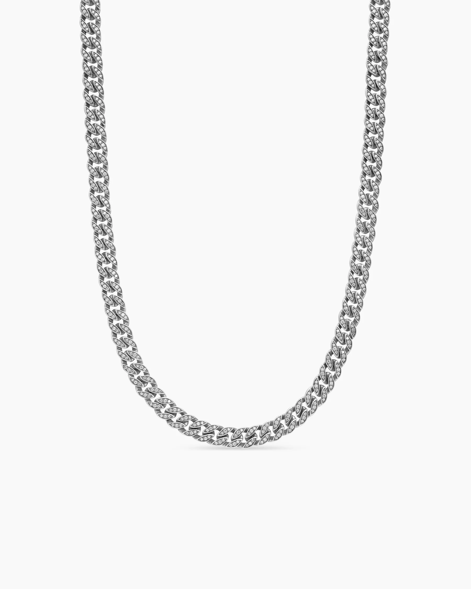 Curb Chain Necklace in Sterling Silver with Black Diamonds, 8mm 34 Curb Chain Necklace in Sterling Silver with Black Diamonds, 8mm