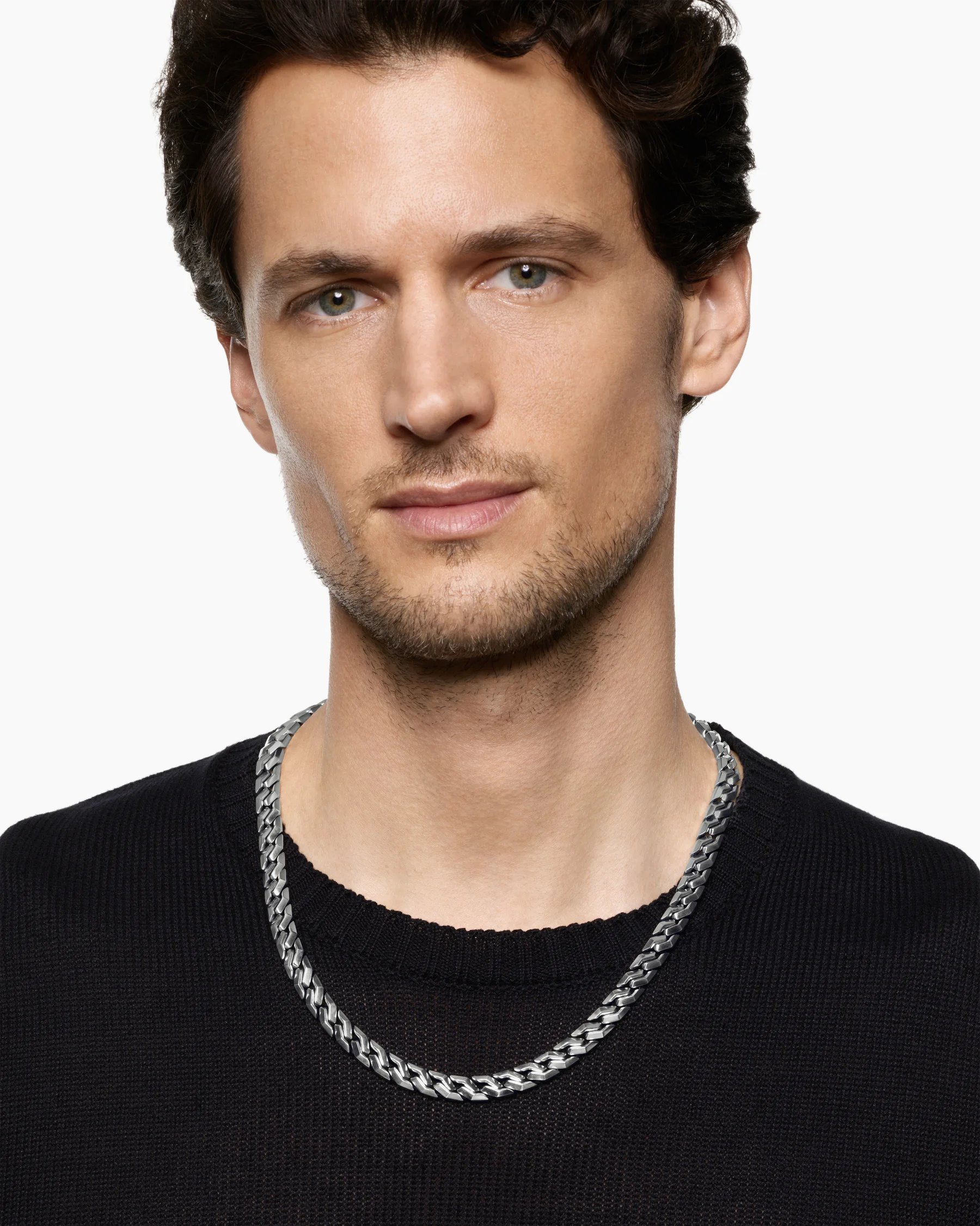 Curb Chain Angular Link Necklace in Black Titanium, 8.7mm 2 Curb Chain Angular Link Necklace in Black Titanium, 8.7mm