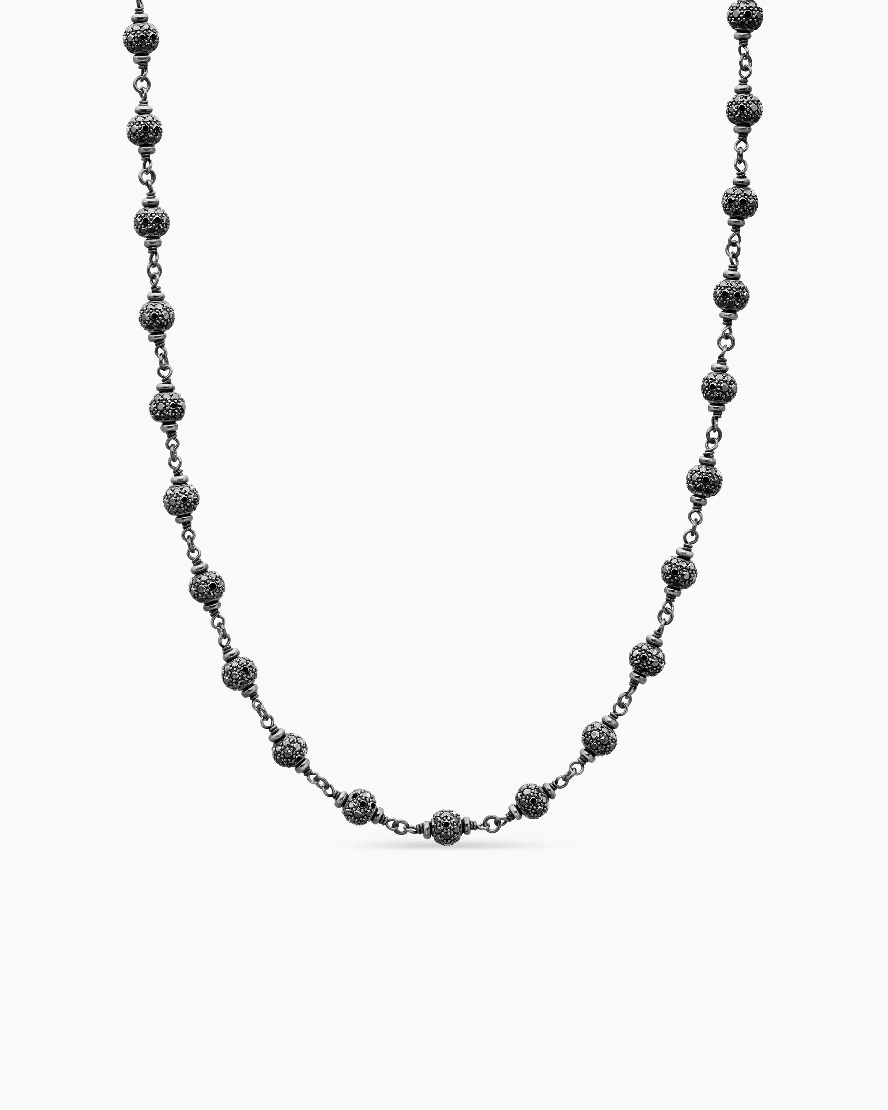 Spiritual Beads Necklace in Sterling Silver with Black Diamonds, 6mm 19 Spiritual Beads Necklace in Sterling Silver with Black Diamonds, 6mm