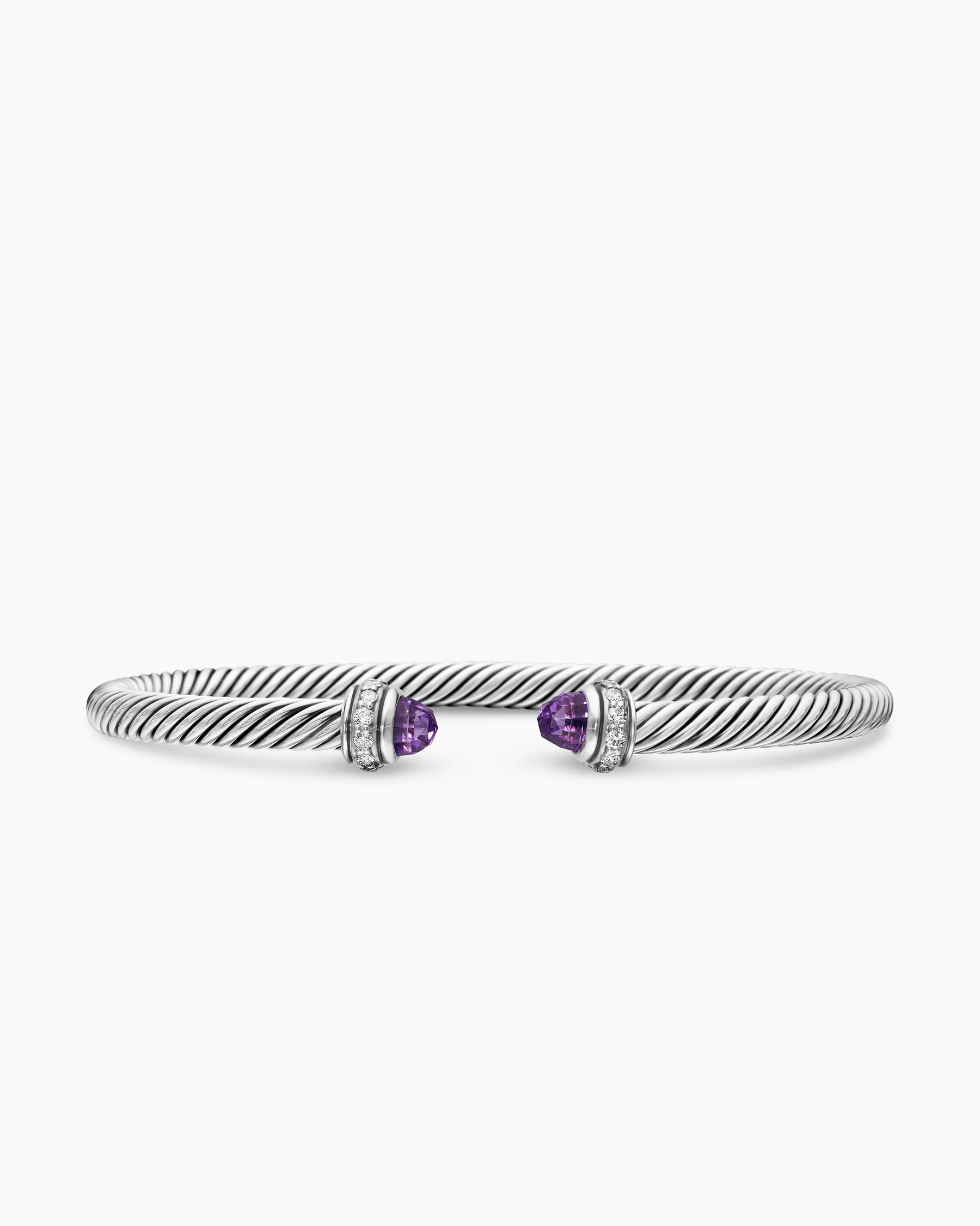 Classic Cable Bracelet in Sterling Silver with 18K Yellow Gold Domes and Diamonds, 4mm