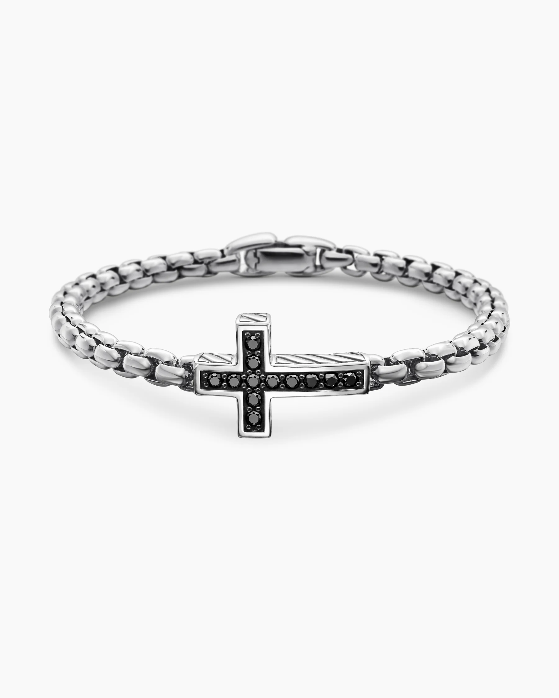 Cross Station Bracelet in Sterling Silver with Black Diamonds, 5mm